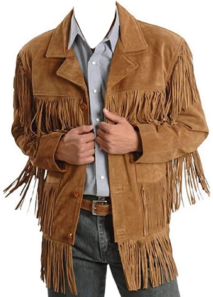 Premium Grade A Suede Cowhide Leather Jacket for Men - Western Style with Intricate Bone Beading & Fringe Detailing | Perfect for Rodeo, Country Music Festivals & Vintage Fashion Enthusiasts
