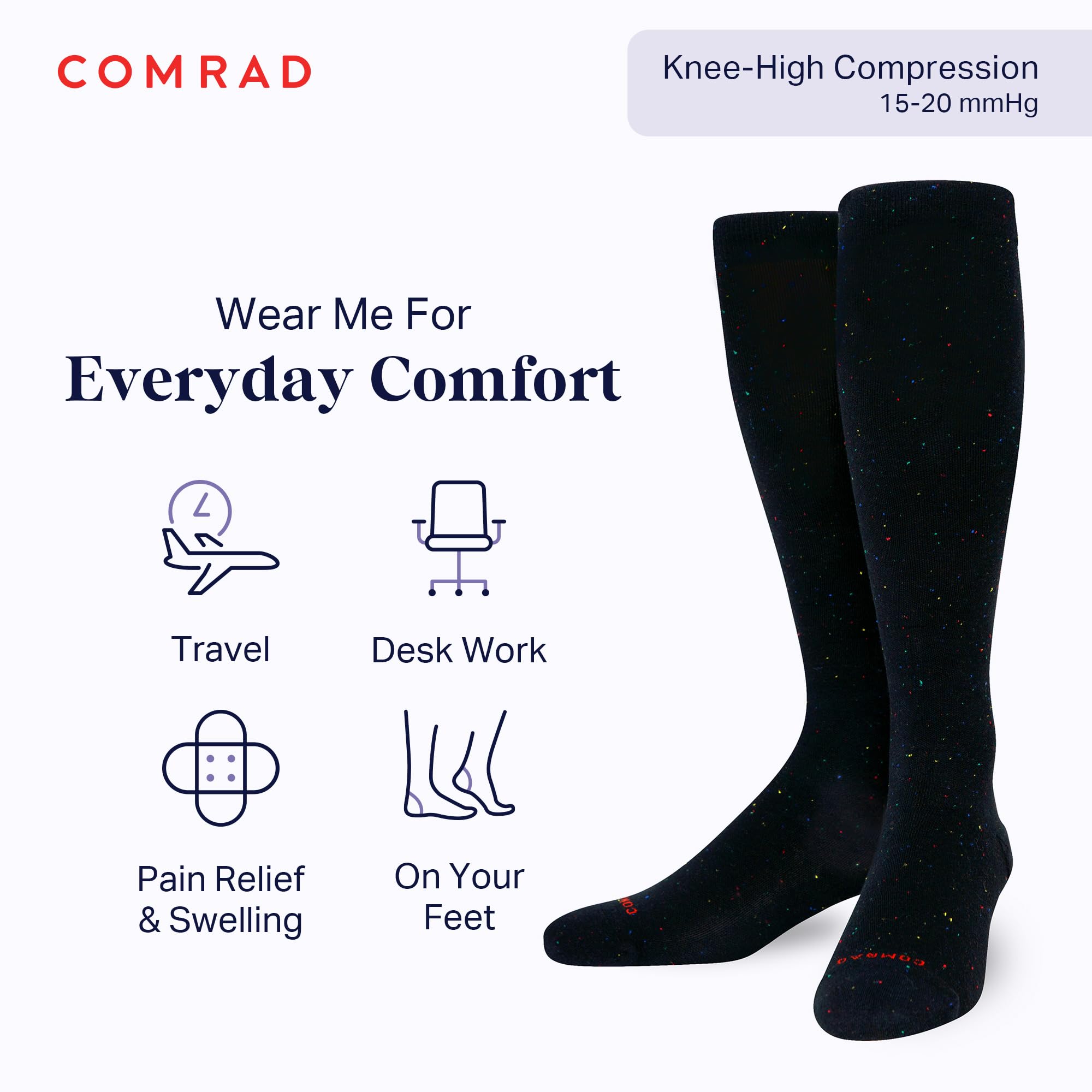 Comrad Recycled Cotton Knee High Compression Socks 15-20mmHg - Soft Breathable Support Socks for Men & Women - Perfect for Travel, Running & Varicose Vein Relief