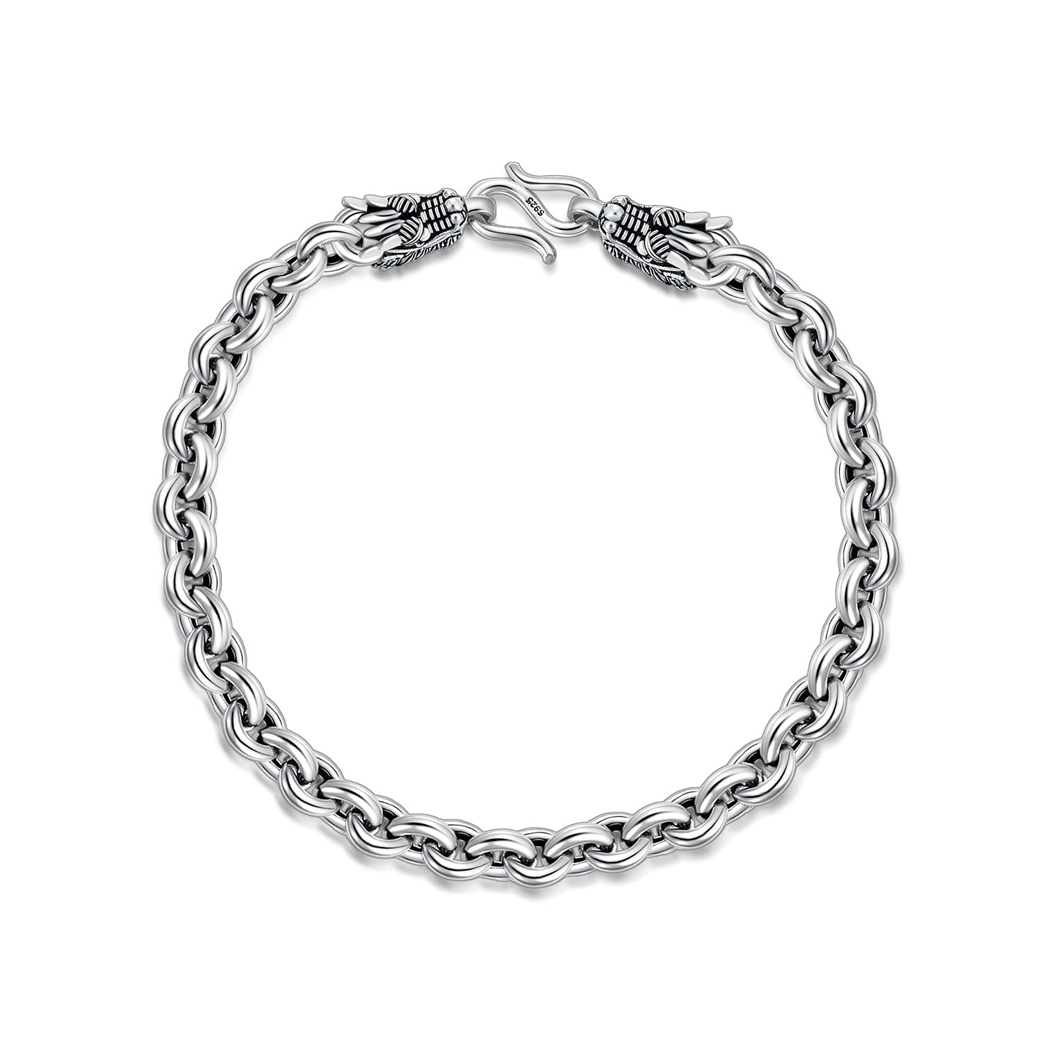 CEKAMA 925 Sterling Silver Bracelet for Men & Boys - Heavy Rope Cuban Curb Wheat Rolo Chain Bracelet with Vintage Texture - Perfect Jewelry Gift for Him, Boys, Dad (7.5-8 Inches) - Ideal for Casual Wear, Parties, and Special Occasions