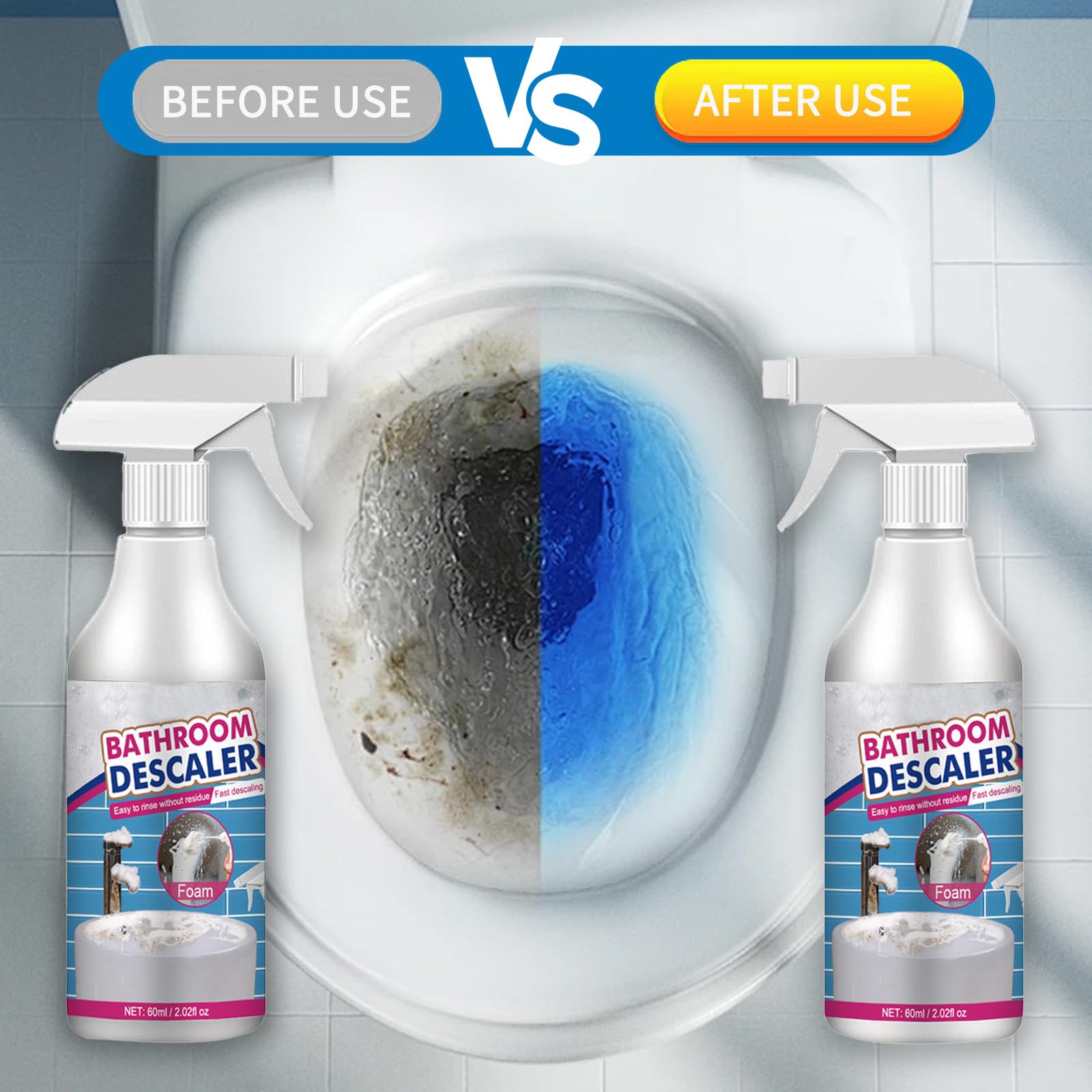 Powerful Bathroom Descaler Foam Cleaner Spray - Removes Stubborn Stains & Limescale - Multi-Purpose Bubble Cleaning Foam for Shower, Sink, Toilet & Tiles (2-Pack) - Ideal for Bathroom, Kitchen & Household Deep Cleaning