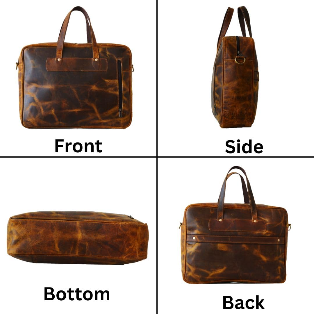 16 Inch Genuine Leather Laptop Messenger Bag for Men & Women - Durable Office Briefcase Satchel - Perfect for Business, Work, Travel & Daily Commute