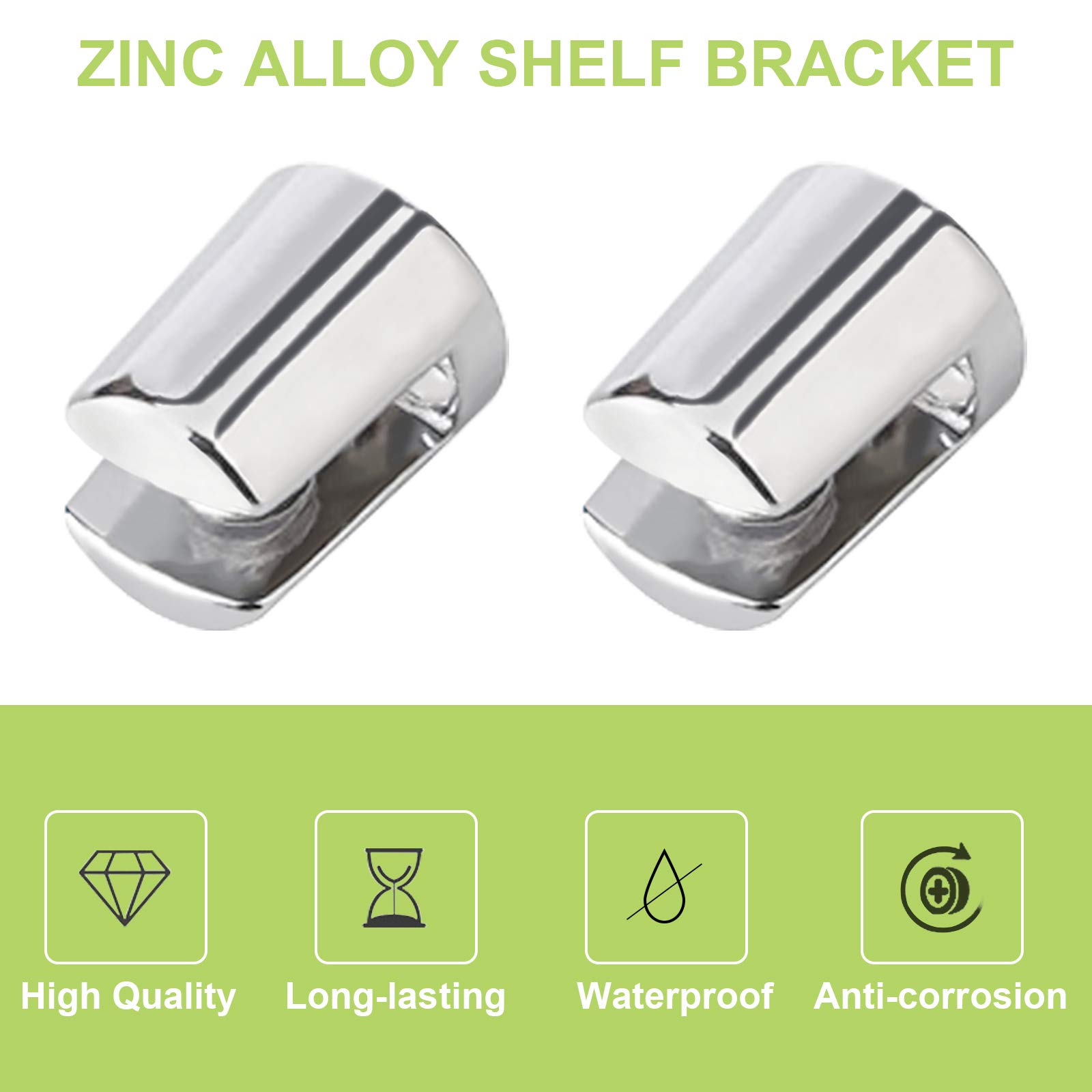 8Pcs Adjustable Glass Shelf Brackets - Polished Chrome Zinc Alloy Wall Mount Clips for 4-6mm Glass - Perfect for Kitchen, Bathroom & Display Shelves