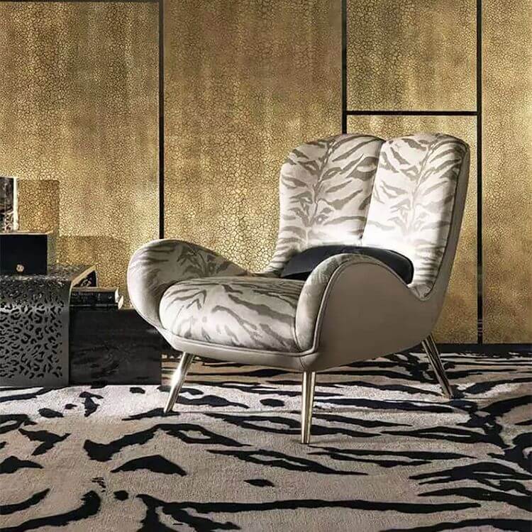 Luxury Animal Print Upholstered Armchair with 4 Sturdy Metal Legs - Perfect for Living Room, Parlor or Home Office Decor