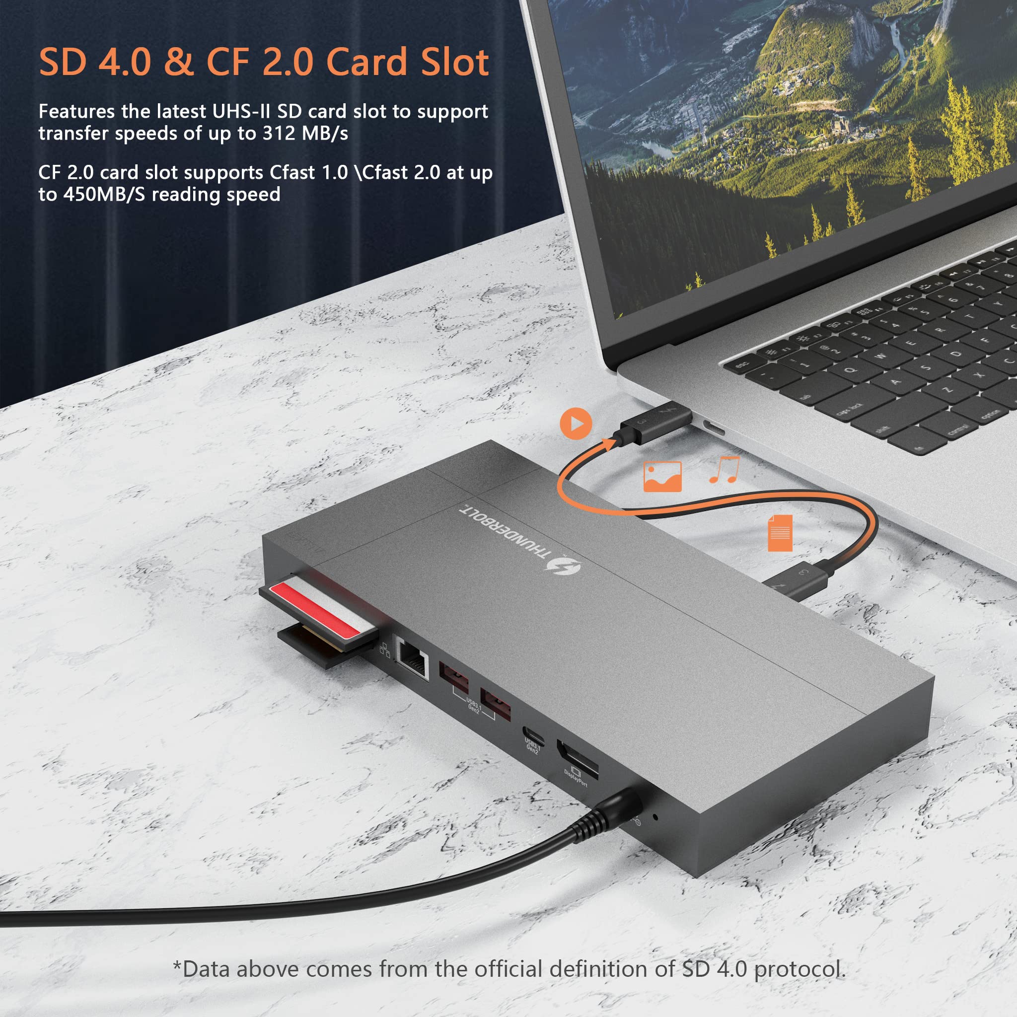 Premium USB C Docking Station for MacBook & PC - 8K Display, 60W PD Charging, UHS-II SD 4.0 & CFast 2.0 Card Reader, USB 3.1 Gen 2, Gigabit Ethernet, USB 4 Compatible (2.3ft Cable Included) - Perfect for Home Office, Gaming & Video Editing