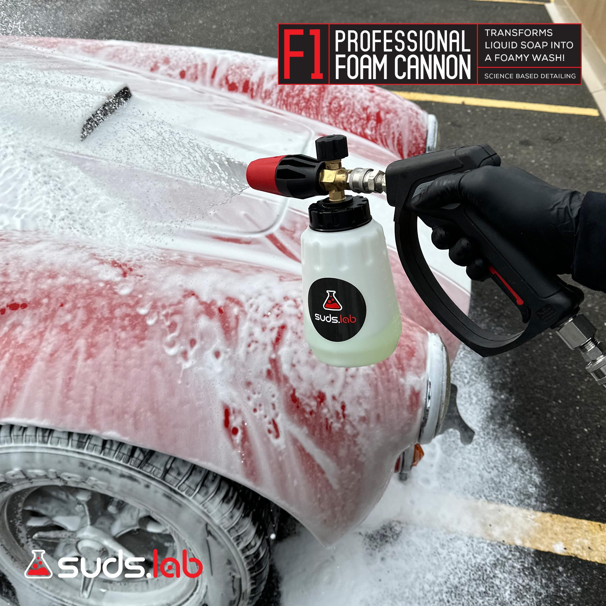 Suds Lab F1 Professional Foam Cannon for Pressure Washer - 32oz Detergent Canister, Adjustable Foam Nozzle, Quick Connect - Perfect for Car Washing, Driveway Cleaning & Outdoor Surface Detailing
