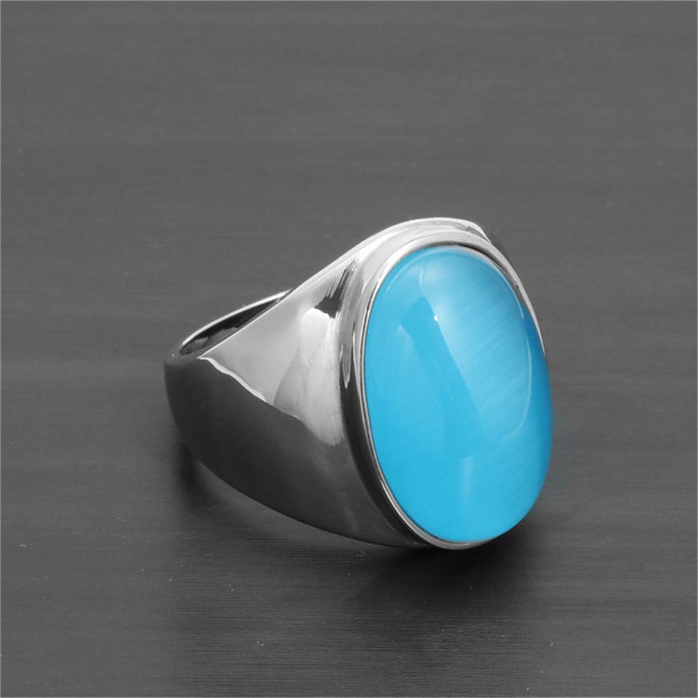 Stainless Steel Men's Big Oval Cat Eye Stone Ring - Wedding Promise Band for Him - Perfect for Engagement, Anniversary & Special Occasions