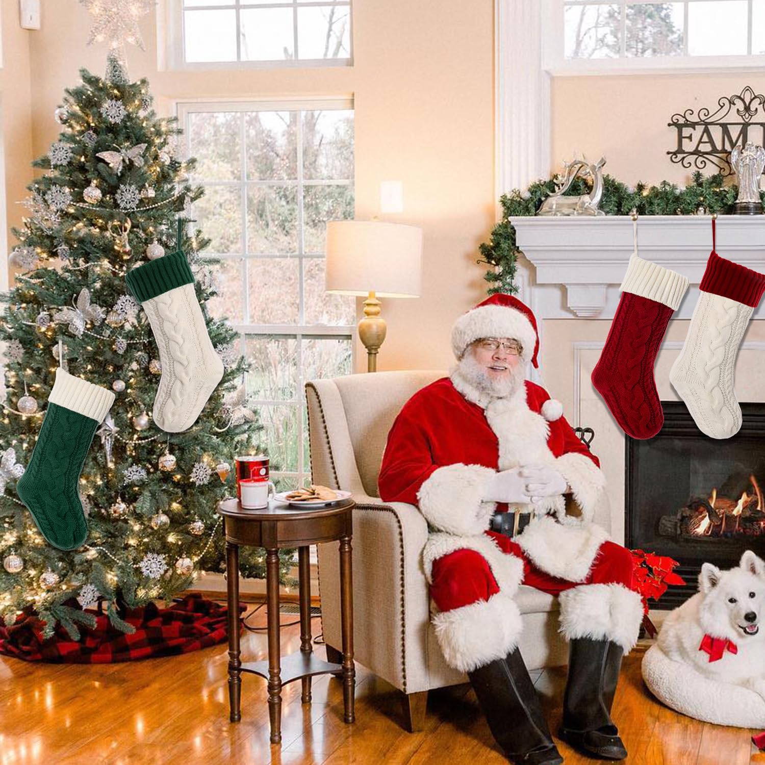 18 Inch Classic Cable Knit Christmas Stockings Set - Large Fireplace Hanging Stockings for Kids & Family - Holiday Party Decorations (Red & White, 1 Pack) | Perfect for Xmas Tree Decor, Mantel Display & Gift Giving