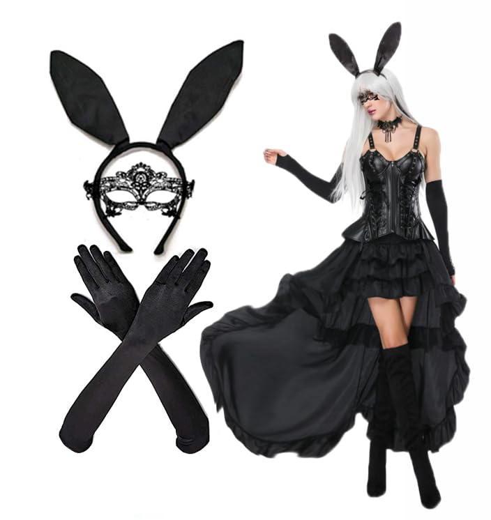 Halloween Bunny Costume Set - Rabbit Ears Headband, Lace Stockings, Gloves & Mask for Cosplay, Valentine's Day, Easter Parties | Perfect for Halloween Costumes, Cosplay Events, Themed Parties & Photo Shoots