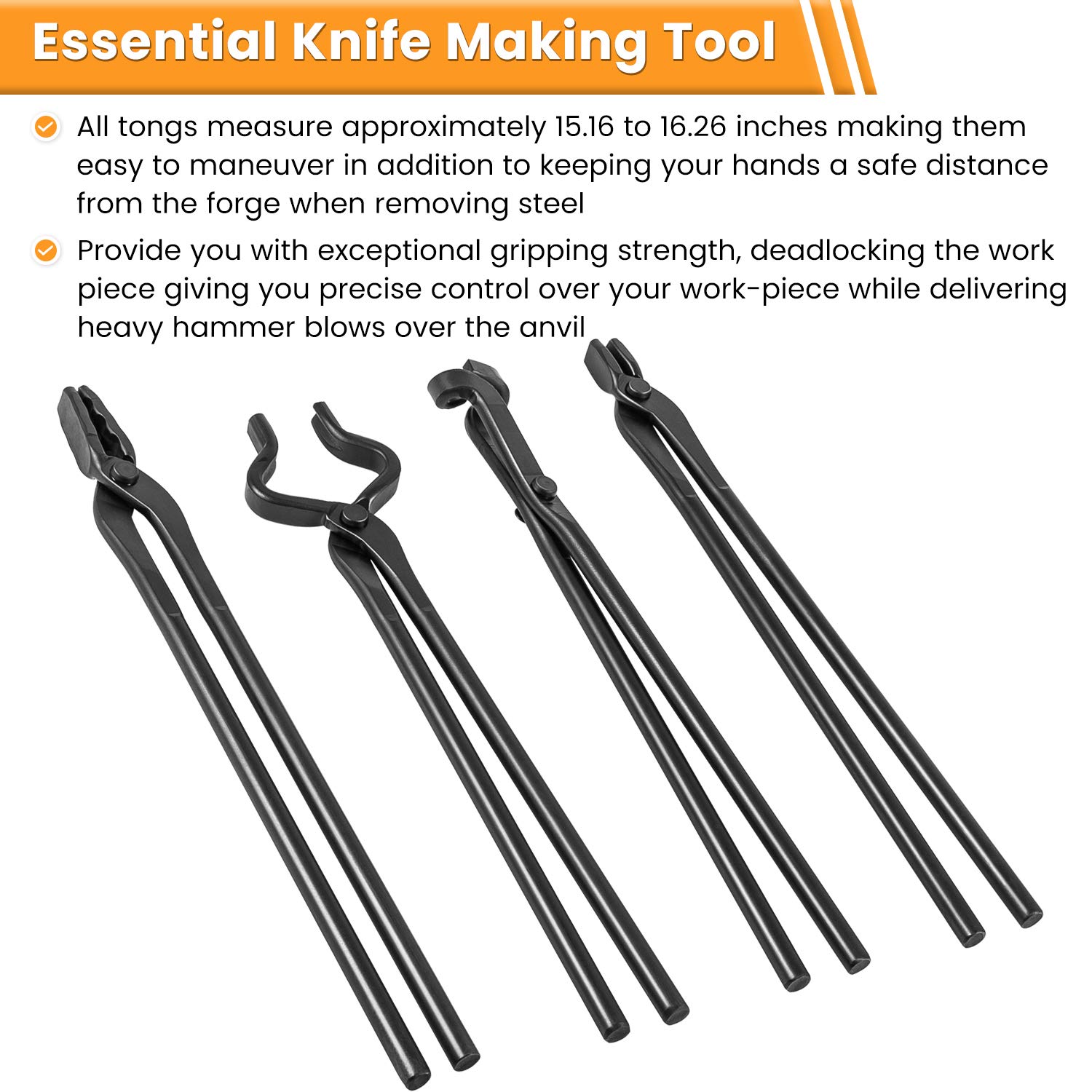 Professional Blacksmith Knife Making Pliers Set - V-Tip Pliers, Wolf Jaw Pliers, Anvil Tools for Forging & Metalworking - Perfect for DIY Knife Crafting, Blade Smithing & Metal Fabrication Projects