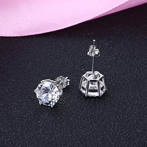Luxury 925 Sterling Silver Earrings for Women - 3/4/5/6/7/8mm White Round Crystal Zircon Stud Earrings | Elegant Everyday Jewelry for Work, Party & Special Occasions