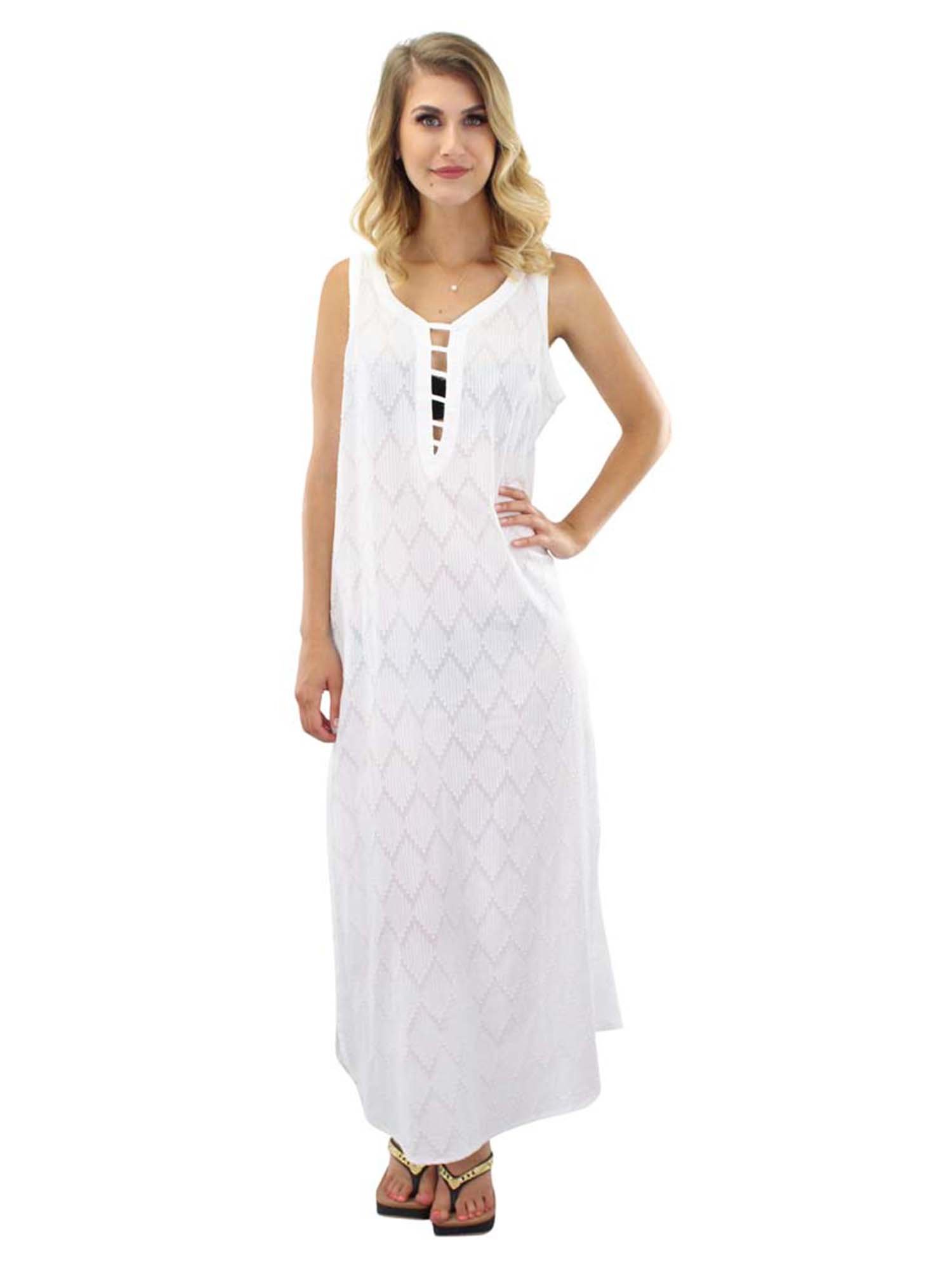 White Chevron Cover Up Dress for Women - Beachwear, Poolside, Summer Vacation & Resort Outfit