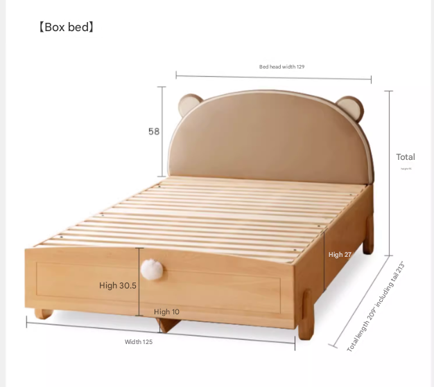 Solid Wood Bear Box Bed - Handcrafted from Premium Beech & Oak - Durable & Stylish Storage Solution for Kids' Rooms, Nurseries, and Cabin Decor