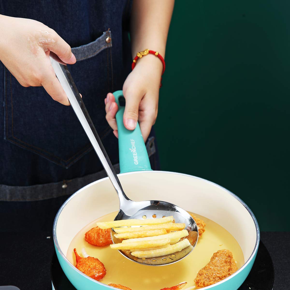 Premium Stainless Steel Skimmer - Berglander Metal Strainer for Non-Stick Cookware | Heat-Resistant & Dishwasher Safe | Perfect for Frying, Soup Making & Pasta Cooking | Easy to Clean Kitchen Tool