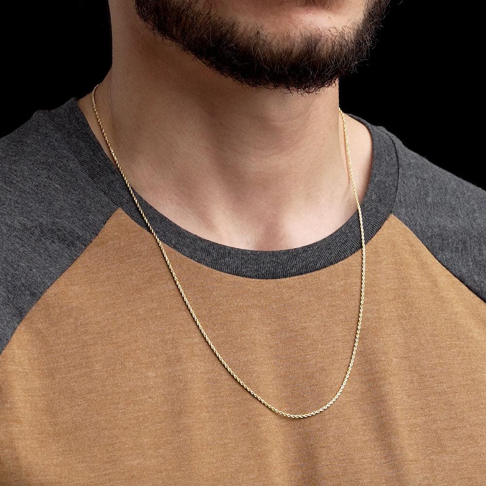 10K Gold Diamond Cut Rope Chain Necklace for Men & Women - 1.5mm Braided Twist 10 Karat Solid Gold Chain (16-30 Inch) - Perfect for Gifts, Weddings & Everyday Elegance