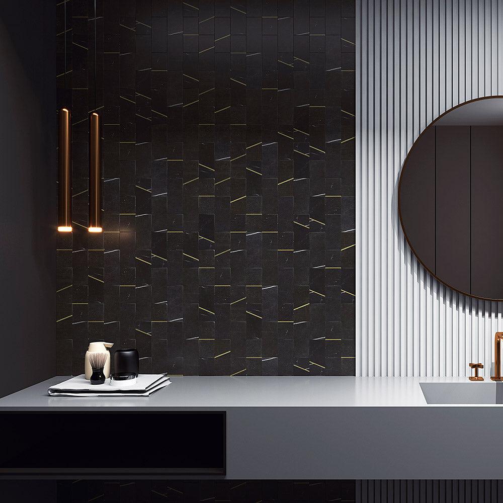 Premium Nero Marquina Honed Marble Mosaic Tile Sheets - Elegant Black & White Geometric Pattern for Kitchen Backsplash, Bathroom Wall, and Shower Floor - 12x12 Inch (per sheet)