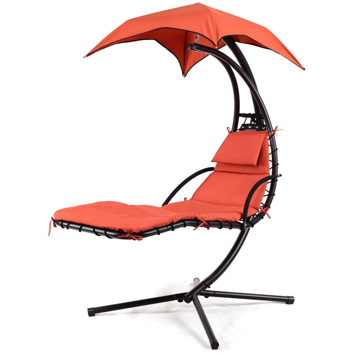 Outdoor Hanging Arc Stand Porch Swing Hammock Chair with Canopy - Durable Garden & Backyard Furniture, Modern Design with Comfortable Polyester Cushion & Umbrella (Orange) - Perfect for Poolside, Seaside, Patio & Relaxation