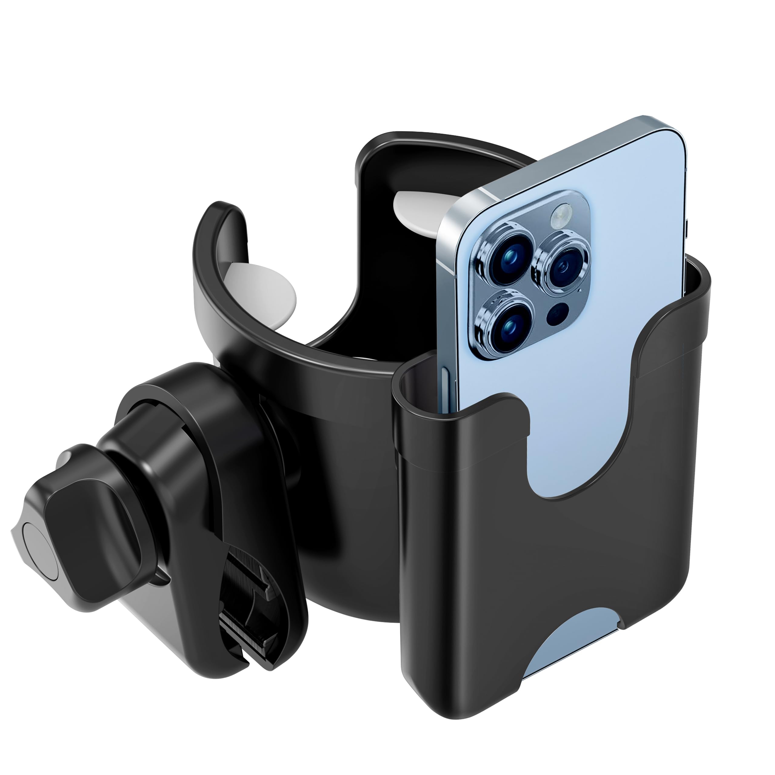 Universal Stroller Cup Holder with Phone Holder - 2-in-1 Adjustable Drink & Phone Mount for Uppababy, Nuna, Doona Strollers, Bikes, Wheelchairs & Walkers - Perfect for Parents, Cyclists & Seniors On-the-Go