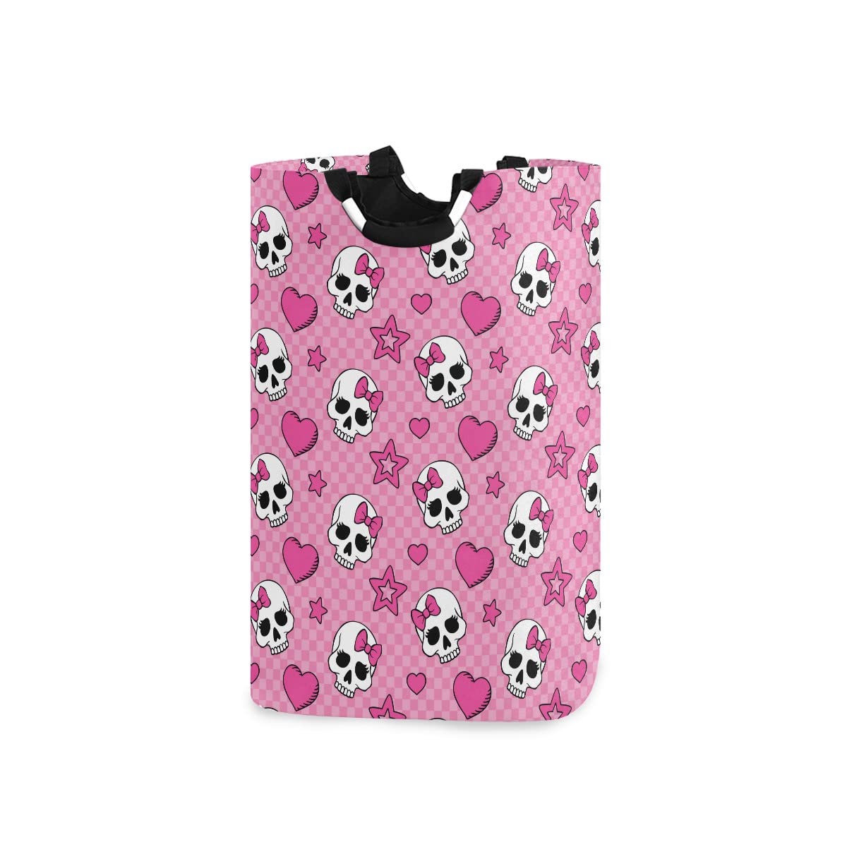 Pink Skull Girl Laundry Bag with Handles - Foldable Collapsible Laundry Basket Hamper for Laundry Room & Bathroom Organization - Perfect for College Dorm, Travel & Home Storage