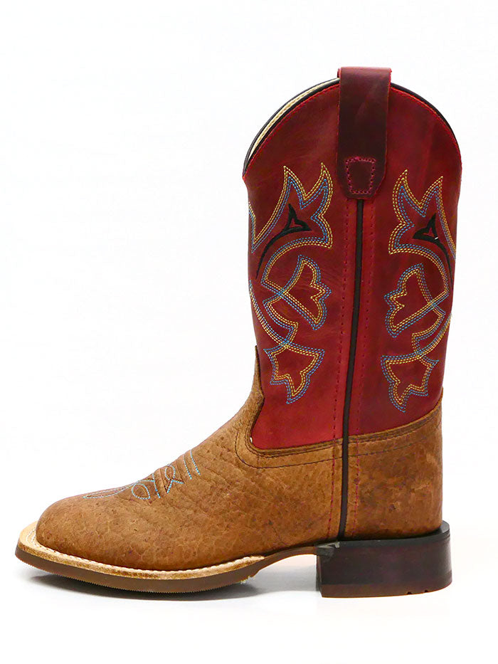 Old West BSC1912 BSY1912 Kids Square Toe Western Boots - Rust Red Cowboy Boots for Boys & Girls - Perfect for Rodeo, Country Dance & Western Fashion
