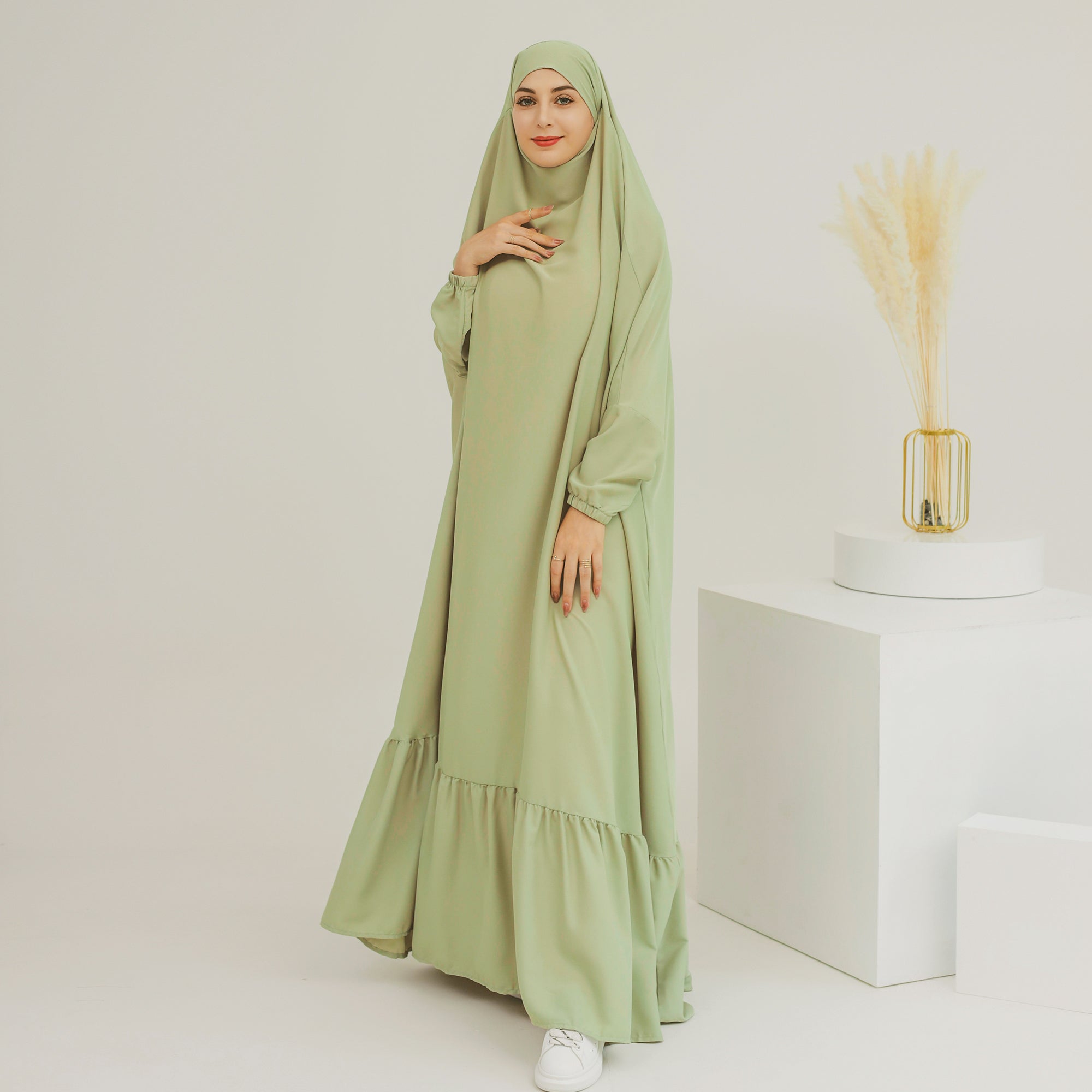 Anissa Jilbab Mint Green Muslim Prayer Scarf - Modest Hijab for Women, Perfect for Daily Wear, Prayer & Special Occasions
