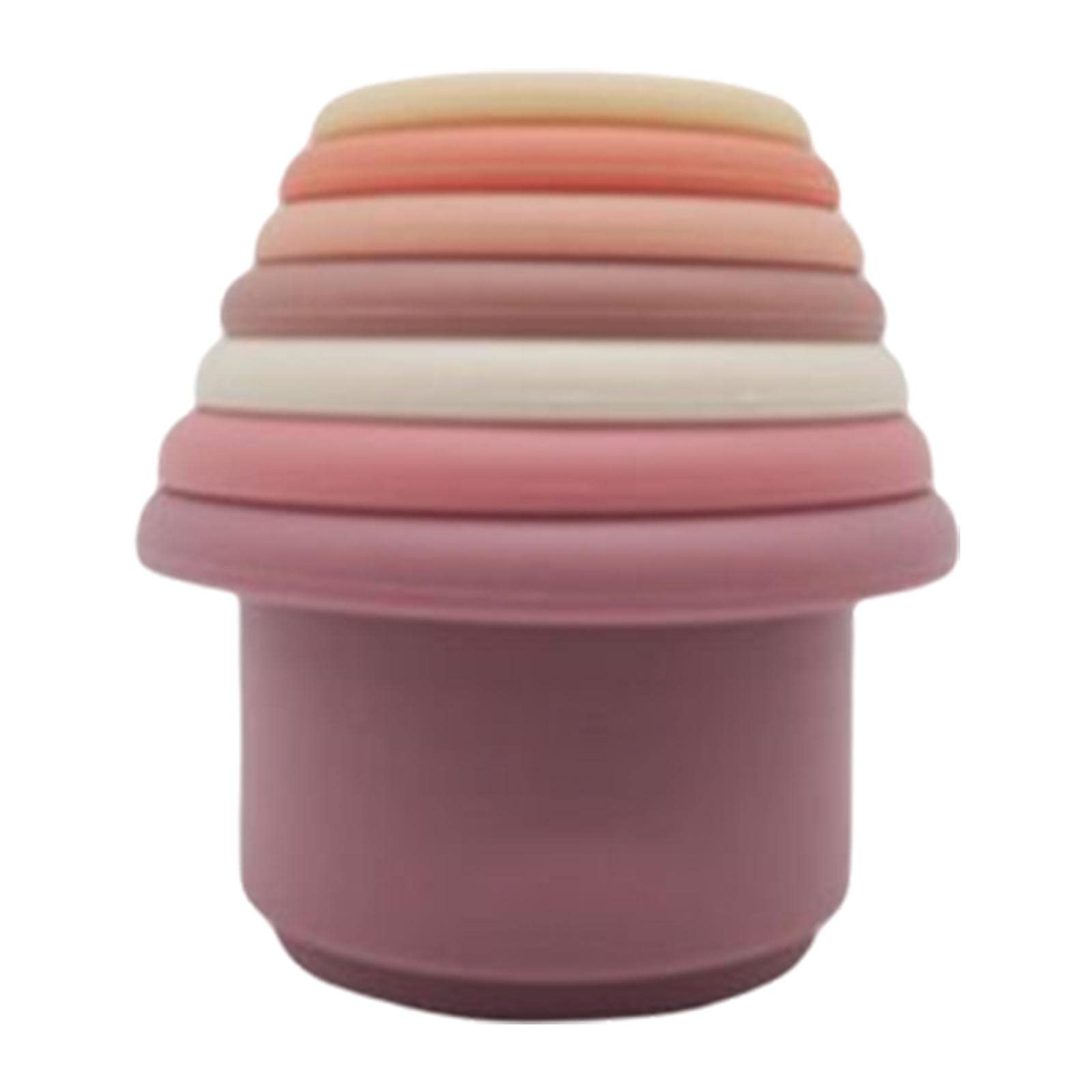 AMLESO 7-Piece Stacking Cups Toy - Soft Silicone Montessori Nesting Cups for Toddlers & Babies - Early Learning Educational Bath Toys (Pink) - Perfect for Bathtime Play, Sensory Development & Color Recognition
