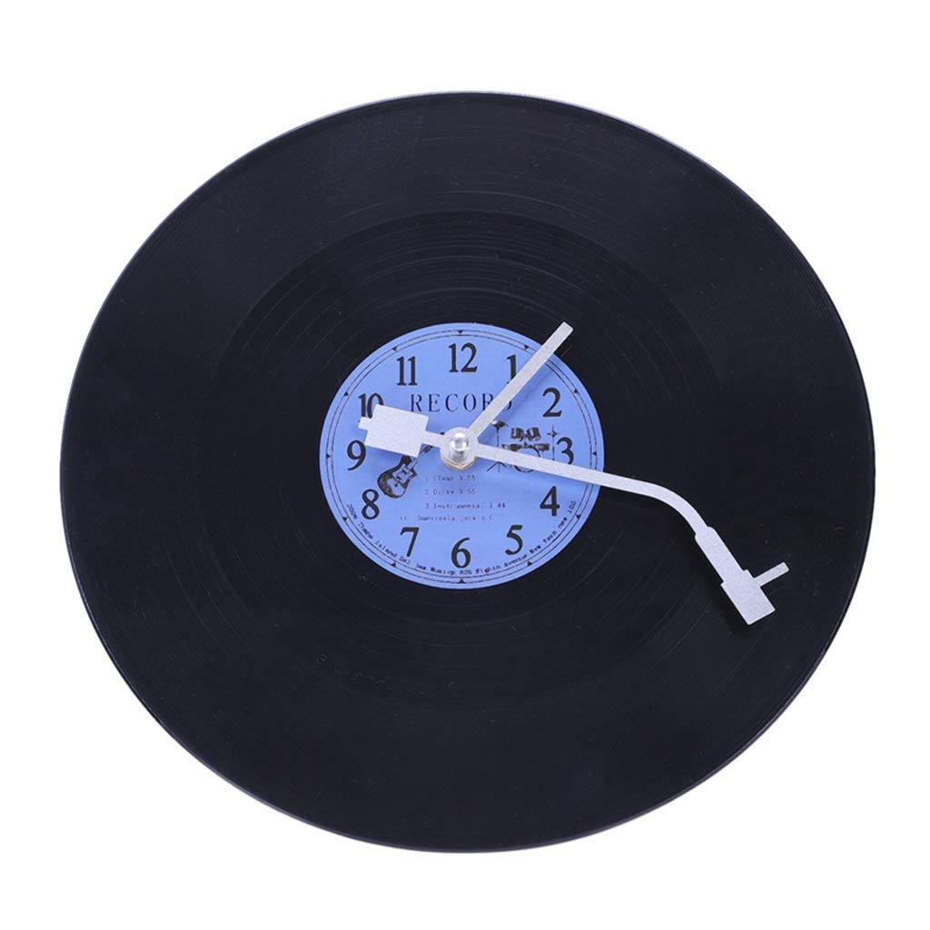 Vintage Vinyl Record Wall Clock - Retro Round Quartz Clock for Kitchen, Living Room, Bedroom Decor - Silent Non-Ticking Home Wall Art (Black Plastic) | Perfect for Music Lovers, Home Office & Gift Giving