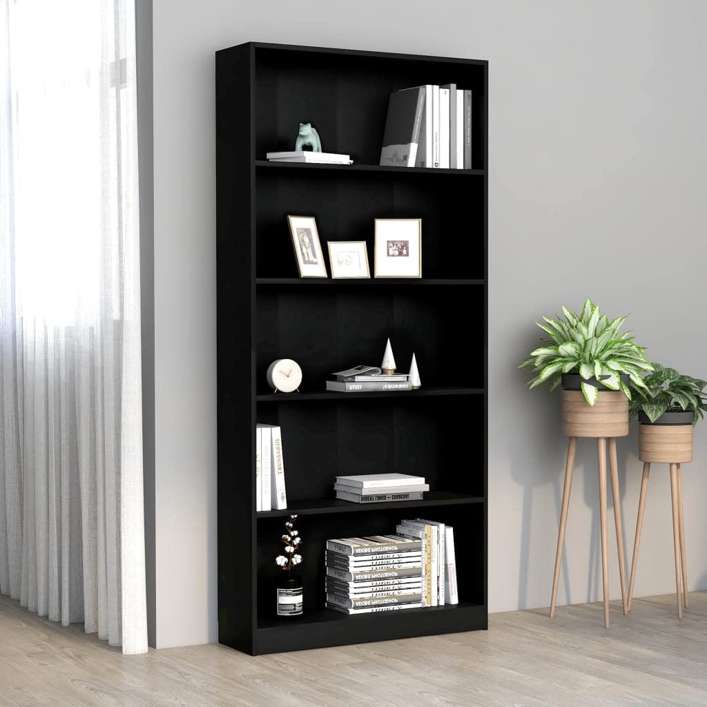 5-Tier Black Bookcase & Storage Cabinet - 31.5