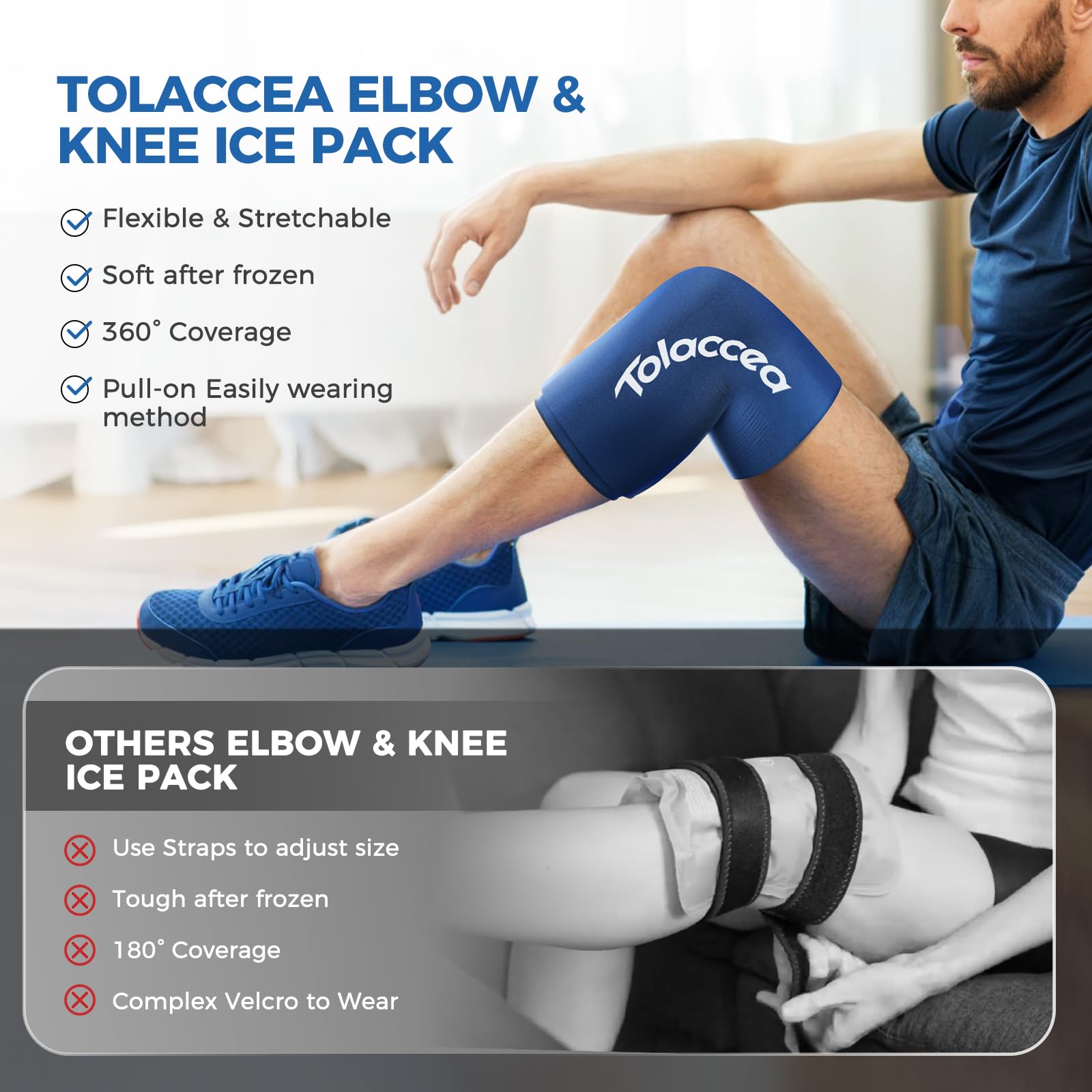 Reusable Cold Therapy Ice Pack for Knee & Elbow Pain Relief - Flexible Gel Ice Sleeve with Compression for Shin Splints, Calf Strain, Tennis Elbow, Tendonitis - Large Blue (Pack of 1) | Perfect for Sports Injuries, Post-Workout Recovery & Arthritis Pain Management