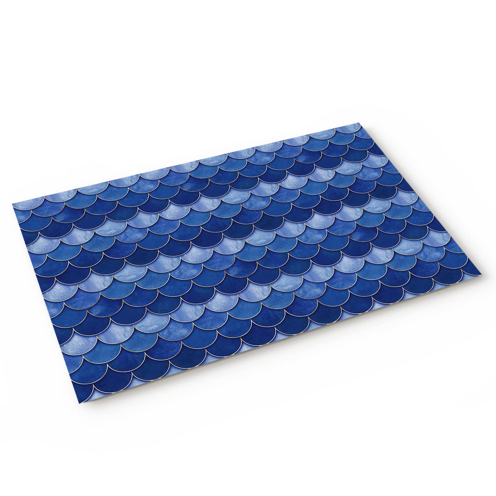 Ocean Blue Fish Scales Doormat - Ombre Watercolor Fish Tail Design - 20x31.5 Inch Non-Slip Indoor/Outdoor Entrance Rug for Home, Bathroom, or Bathtub - Perfect for Coastal Decor, Beach House Entryways & Bathroom Floor Protection