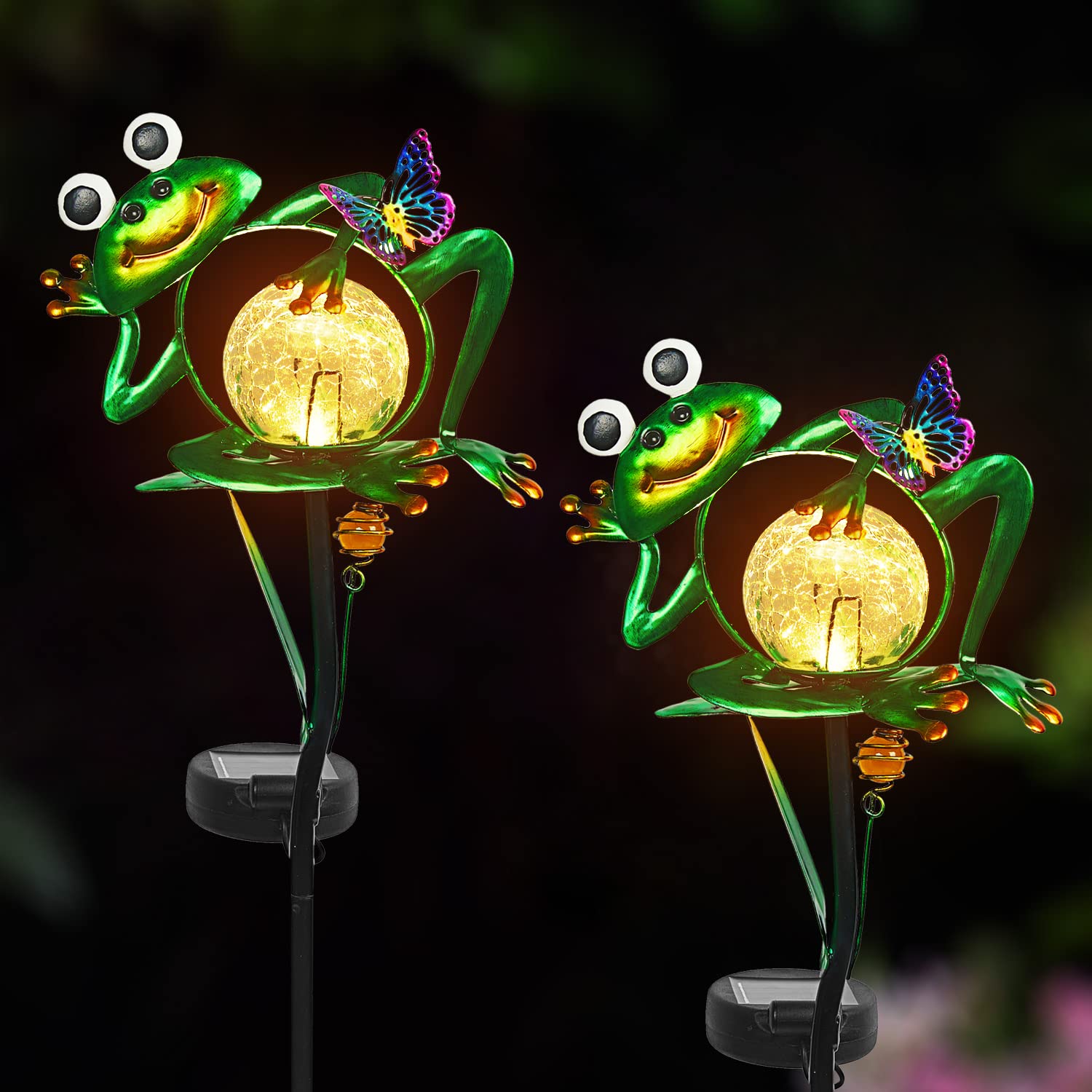 2 Pack Solar Frog Garden Lights Outdoor Decor - Waterproof Metal Frog Stake Lights for Lawn, Patio, Yard - Perfect Gardening Gifts for Women & Mom - Ideal for Garden Pathways, Flower Beds & Backyard Decor at Night