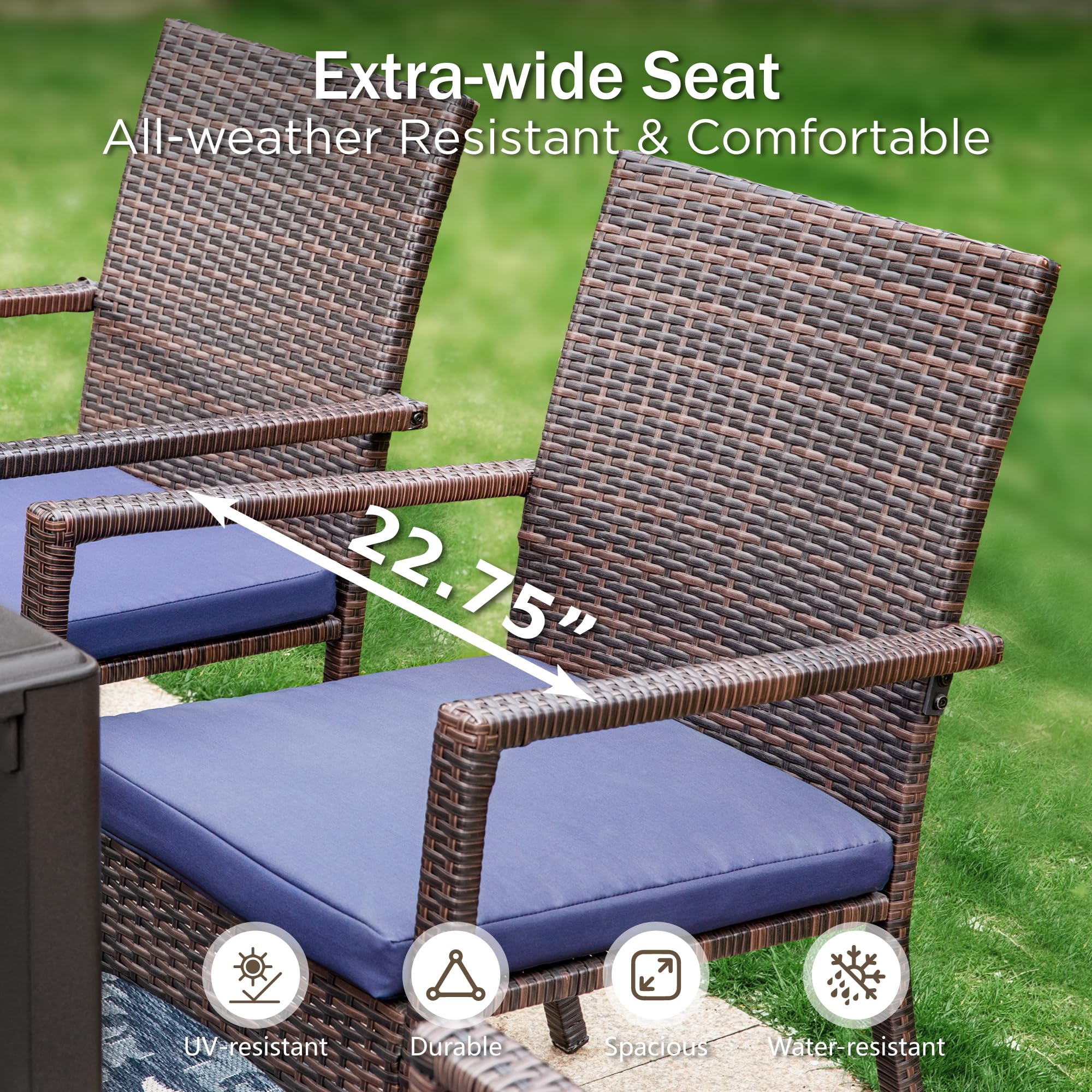 PHI VILLA 2-Piece Patio Furniture Set - Modern Outdoor Wicker Chairs with Removable Cushions, PE Rattan Armchairs for Deck, Porch, Balcony - Perfect for Backyard Relaxation and Garden Lounging