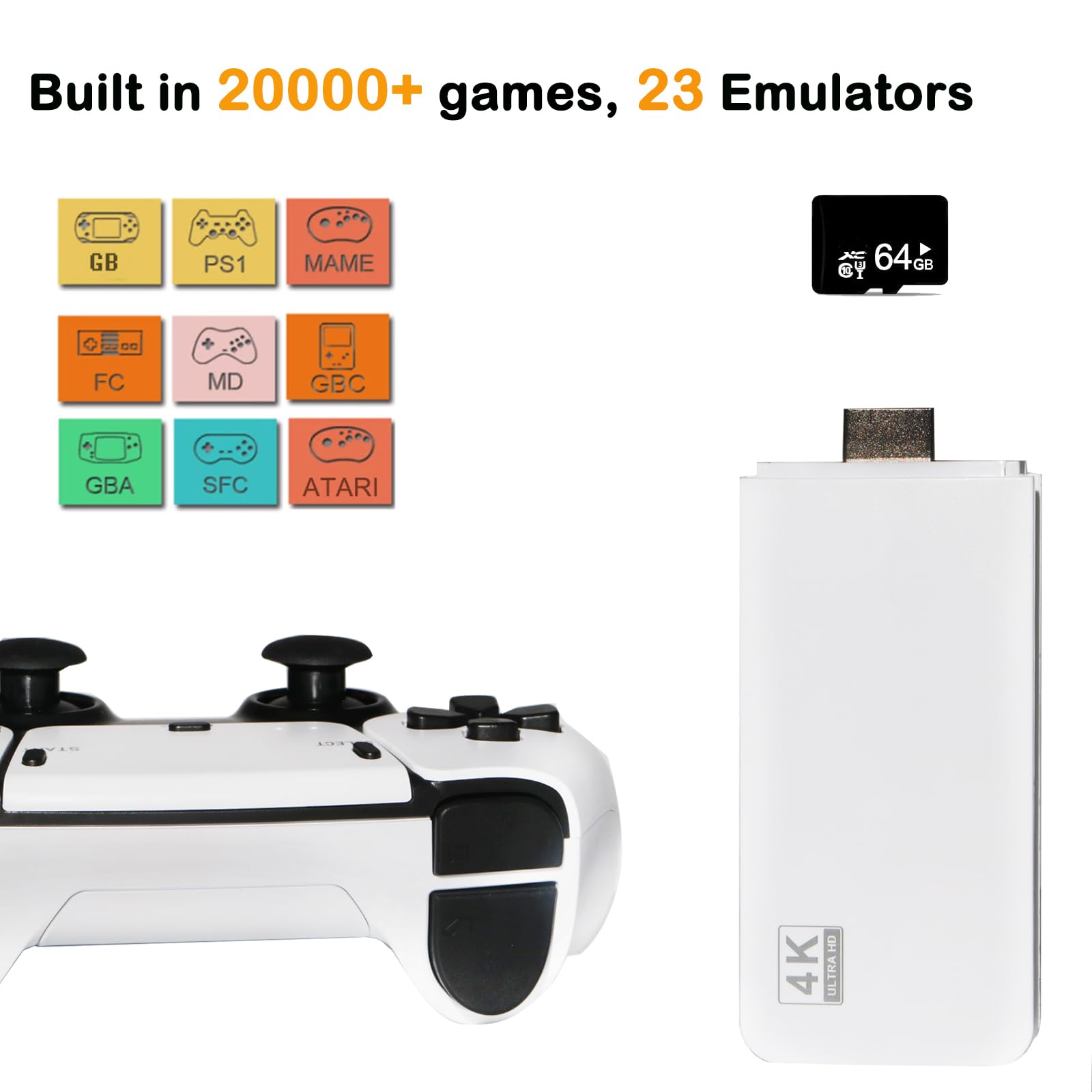 Retro Game Console - Plug & Play Video Game System with 20,000+ Built-in Games, 23 Classic Emulators, 4K HDMI Output for TV, Includes 2 Controllers - Perfect for Family Game Nights & Nostalgic Gaming Experience