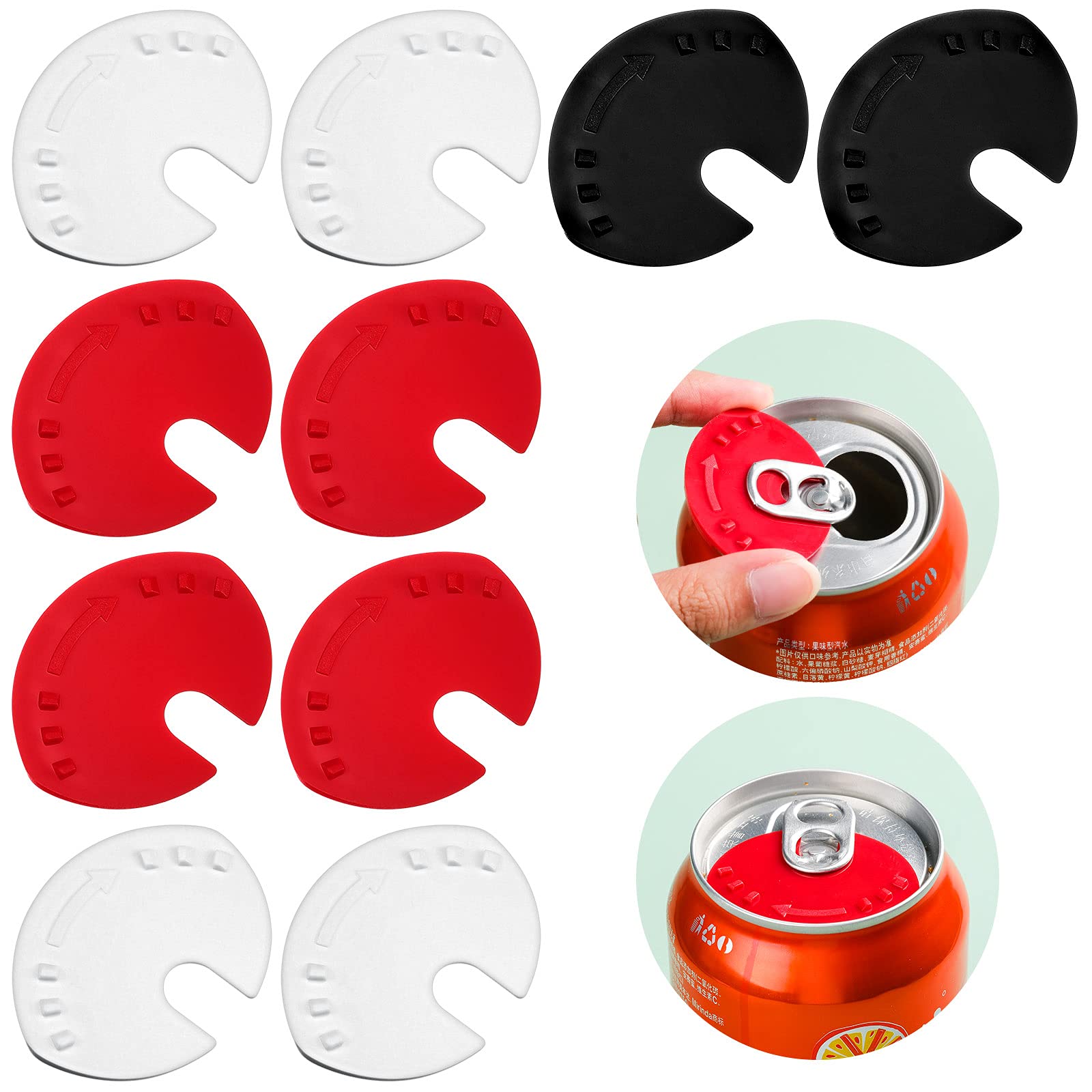 10-Piece Soda Can Lid Covers - Swivel Can Sealer & Beverage Protector Caps - Plastic Drink Sealers in Black, White, Red - Keep Drinks Fresh for Parties, Picnics & Outdoor Activities