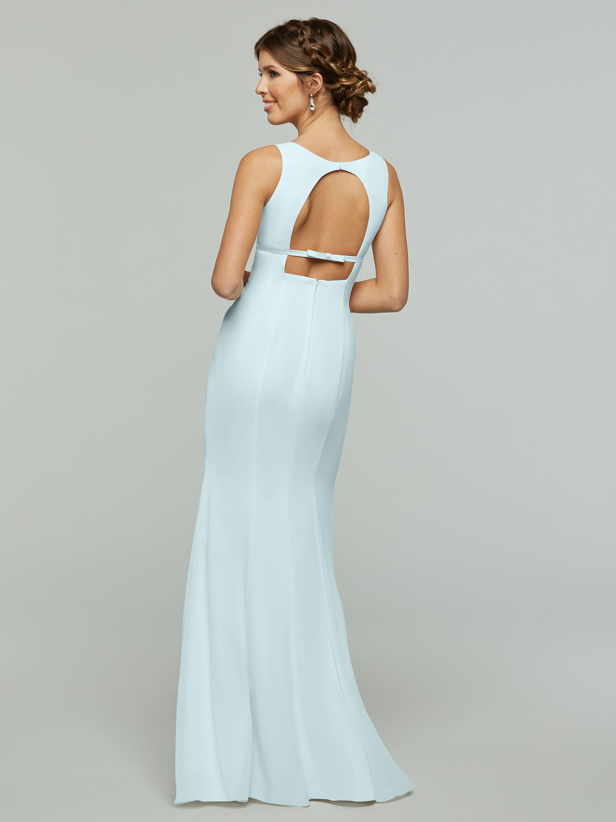 Elegant 80155 Fit and Flare Chiffon Bridesmaid Dress - V-Neck with Satin Ribbon for Weddings, Formal Events & Special Occasions