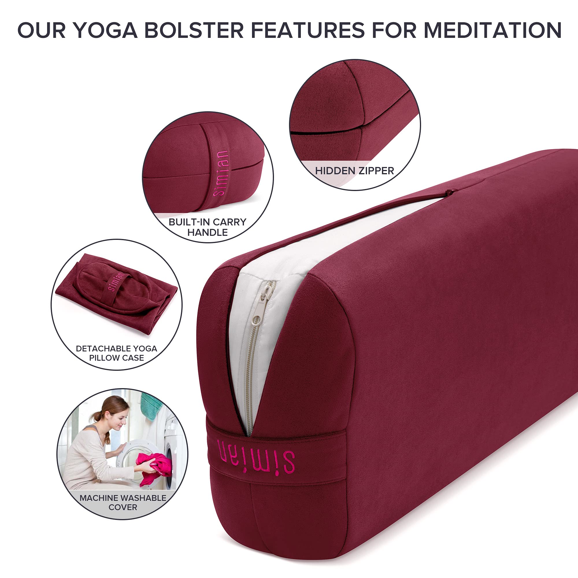 Premium Yoga Bolster Pillow - Supportive Rectangular Meditation Cushion with Washable Velvet Cover for Restorative & Yin Yoga - Ideal for Home, Studio, and Meditation Practice