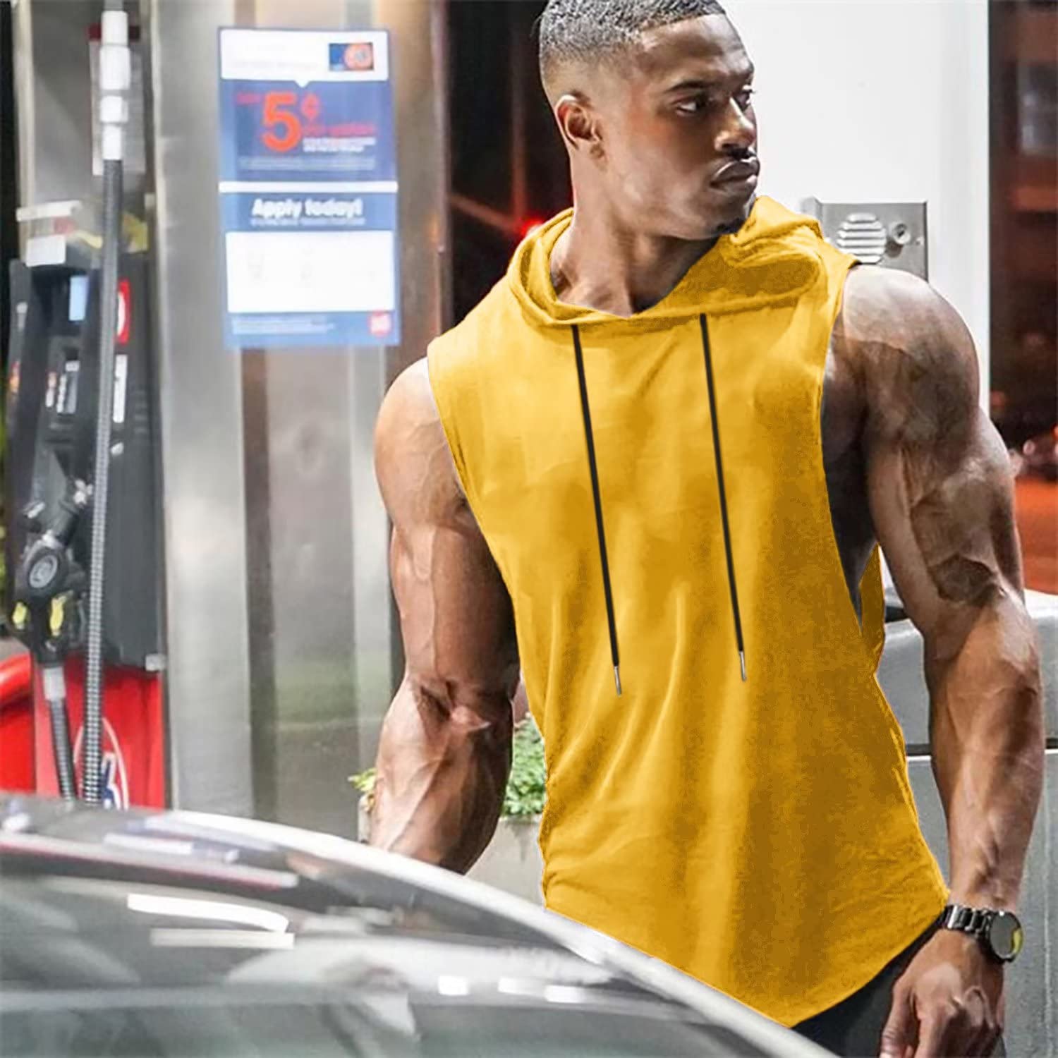 Babioboa Men's Workout Hooded Tank Top - Sleeveless Gym Hoodie for Bodybuilding & Training - Breathable Muscle Shirt for Running, Fitness & Outdoor Sports
