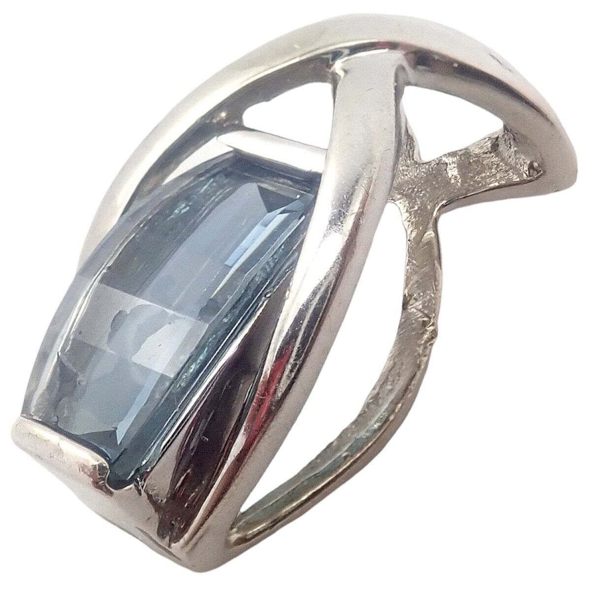 Vintage 14k White Gold Blue Topaz Slider Pendant Necklace - Elegant Jewelry for Women, Perfect for Weddings, Parties & Special Occasions