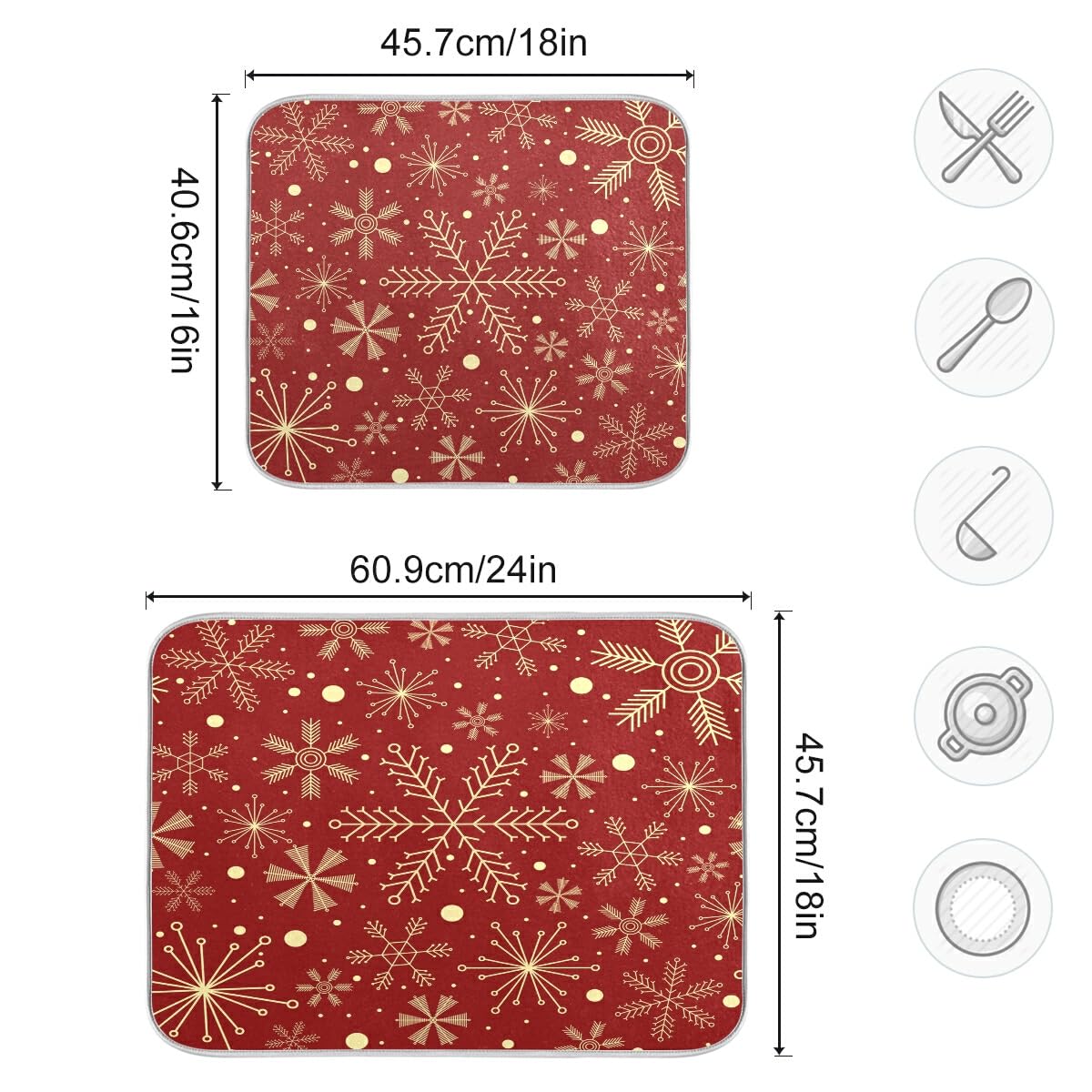 Christmas Snowflakes Dish Drying Mat - Absorbent 16x18