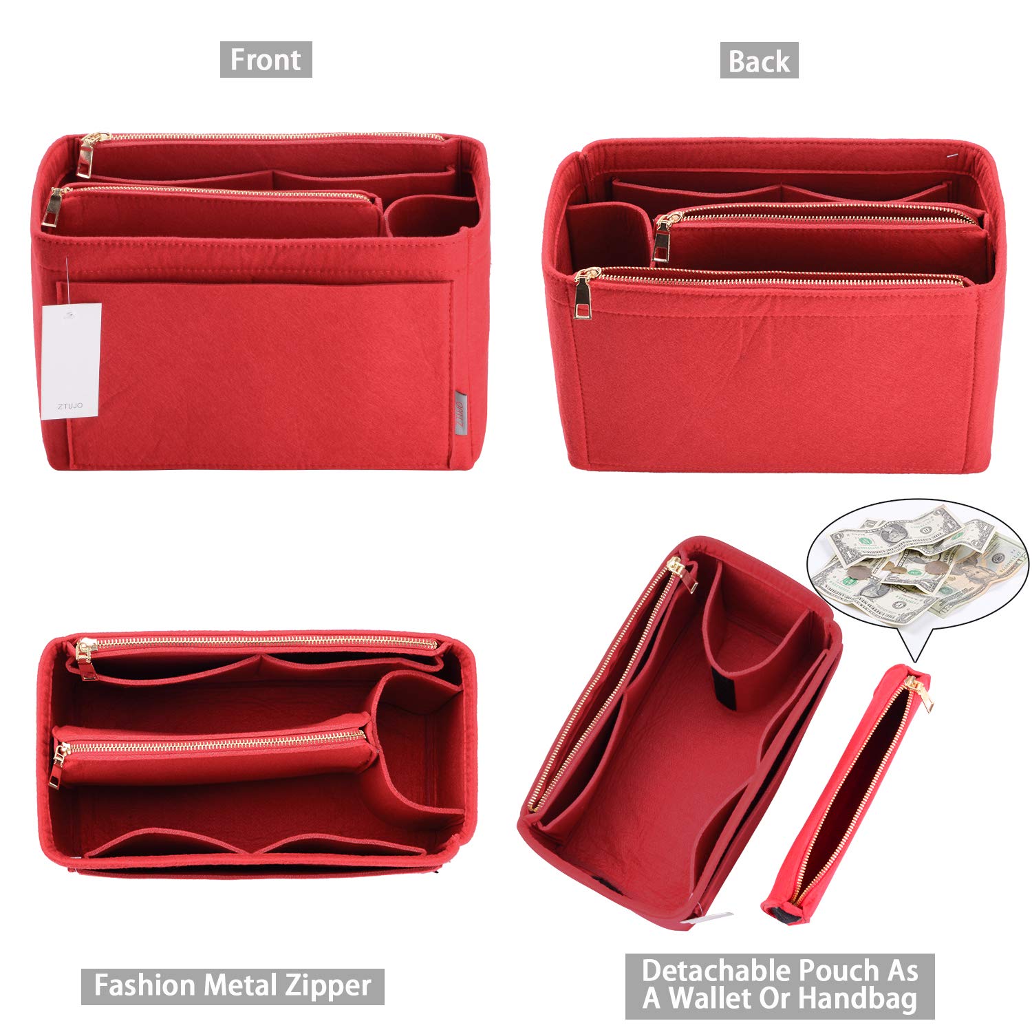 ZTUJO Felt Purse Organizer Insert for Louis Vuitton Speedy, Neverfull, Graceful & Tote Bags - Handbag Shaper & Storage Solution for Travel, Work & Daily Use