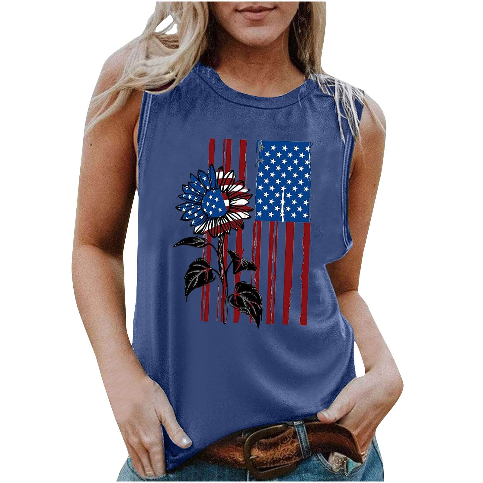 American Flag Tank Top for Women - Patriotic Sleeveless Crew Neck Tee for 4th of July, Independence Day & Summer Outfits | Casual Wear, Beach Party & BBQ Events