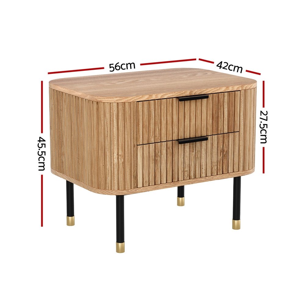 Premium Paulownia Wood Nightstand with 2 Drawers - Solid Pine Frame - Modern Bedroom Furniture for Small Spaces & Apartment Living
