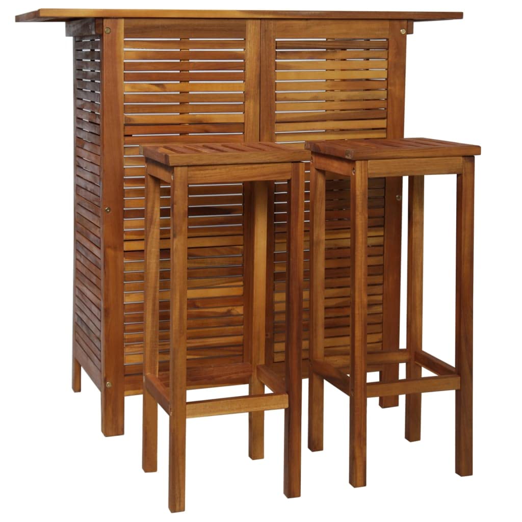 Dining Table Set, Kitchen Table and Chairs, 3-Piece Pub Bar Table Set with Solid Acacia Wood, Perfect for Breakfast Nook, Small Space Living Room, Home Bar, and Compact Dining Areas