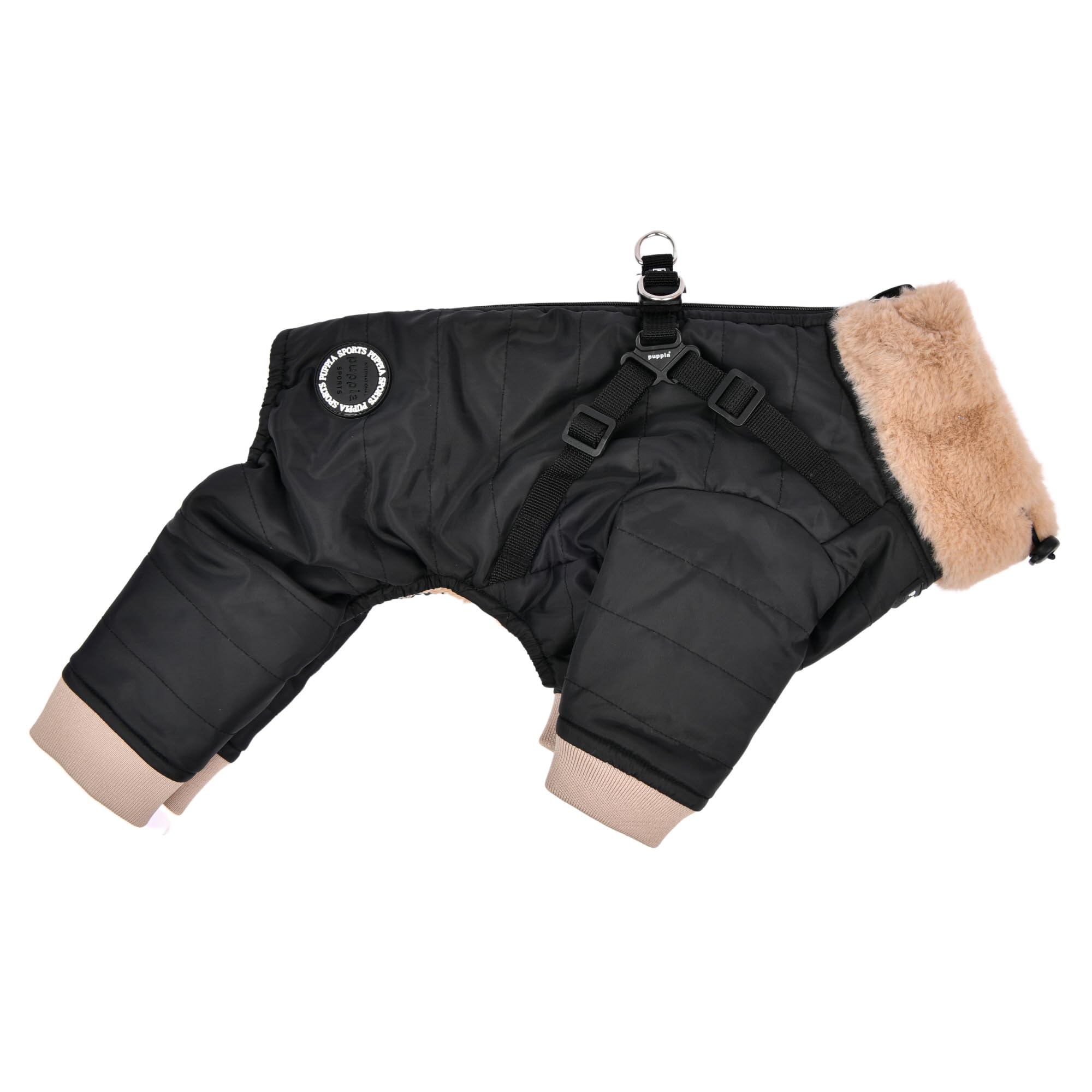 Puppia Everson Winter Dog Jumpsuit with Integrated Harness - Warm Coat for Small & Medium Dogs, Black, X-Large - Perfect for Cold Weather Walks & Outdoor Adventures