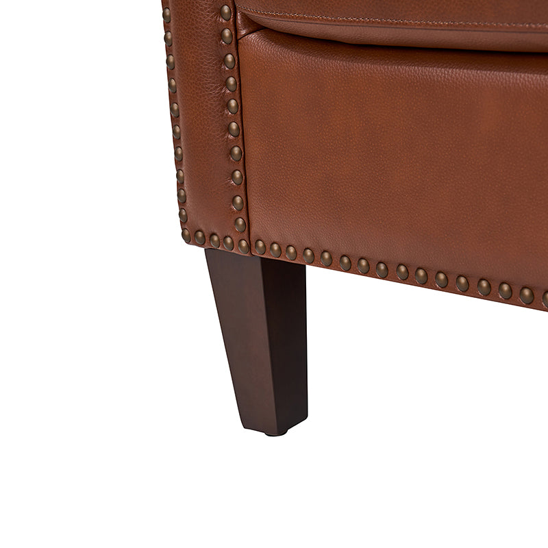 Nathaniel Transitional Style Genuine Leather Armchair - Premium Brown Leather Lounge Chair for Living Room, Office & Study - Comfortable Reading Chair with Padded Seat & Wooden Legs