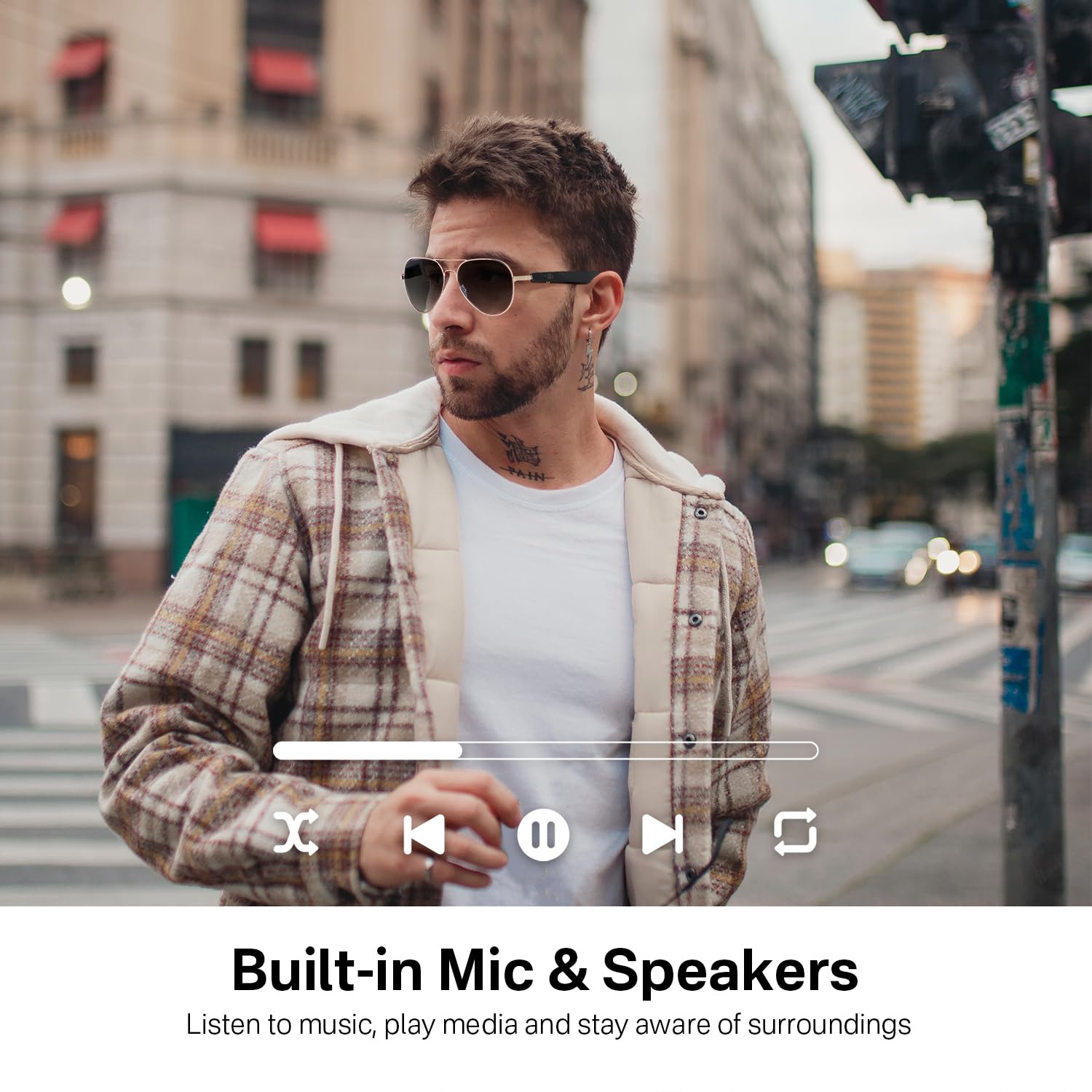 Smart Bluetooth Audio Glasses with HD Nylon Lens, Built-in Mic & Speakers, Fast Charging, UV Protection, Touch Control & Voice Assistant for Men & Women - Perfect for Riding, Driving, and Outdoor Activities (Pink)