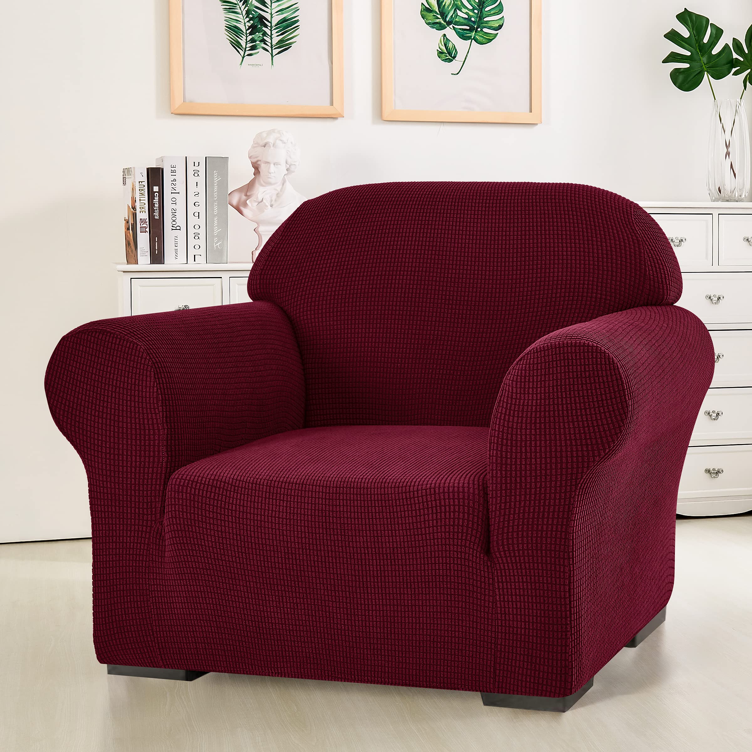 SUBRTEX Stretch Sofa Cover - Elastic Slipcover for Couch & Armchair, Washable Furniture Protector, All-Inclusive Fit (Wine Red) - Perfect for Living Room, Home Decor & Pet Protection