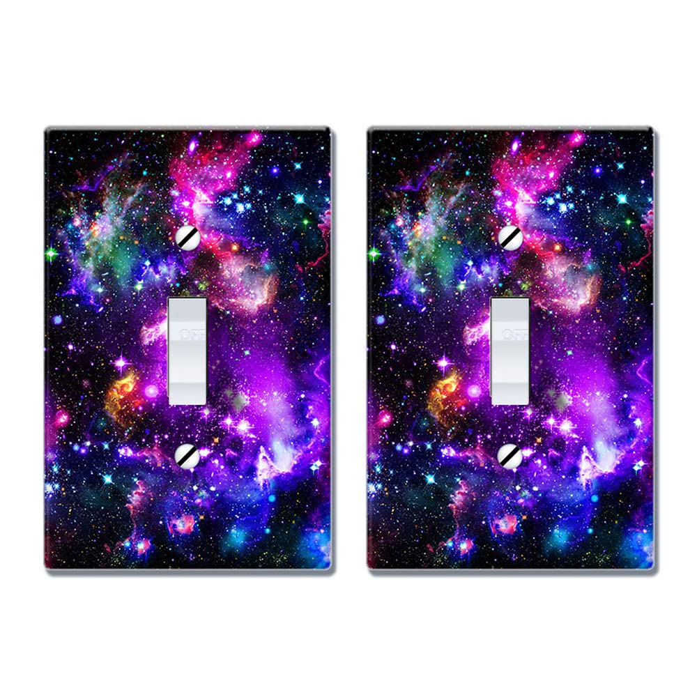 WIRESTER Single Gang Toggle Light Switch Plate Cover - Purple Nebula Galaxy Design, 2-Pack | Durable Wall Plate for Home & Office Decor | Perfect for Bedrooms, Living Rooms & Commercial Spaces