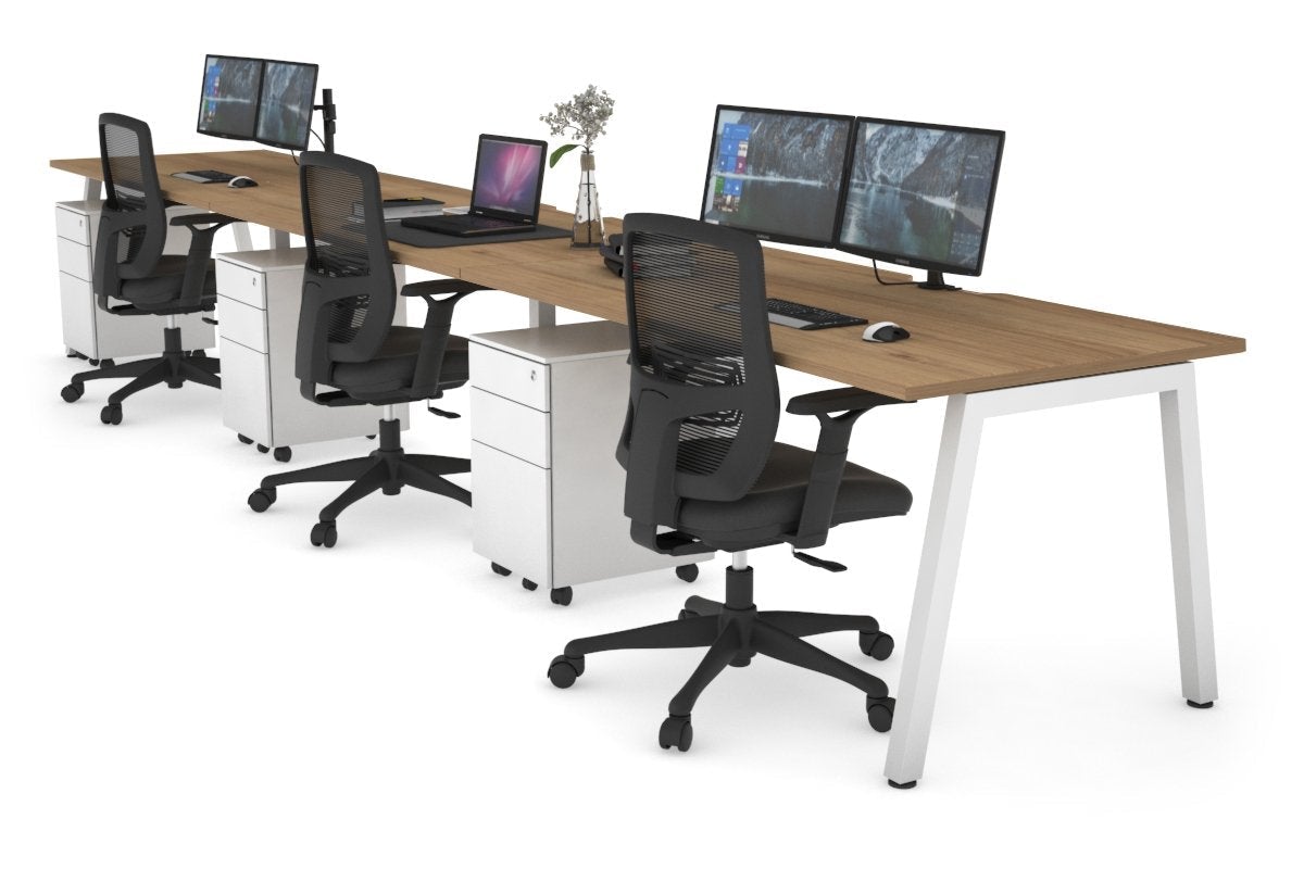 Quadro 3-Person Office Workstation Desk - 1400L x 800W with Cable Management Scallop - Perfect for Collaborative Workspaces, Home Offices & Small Business Teams