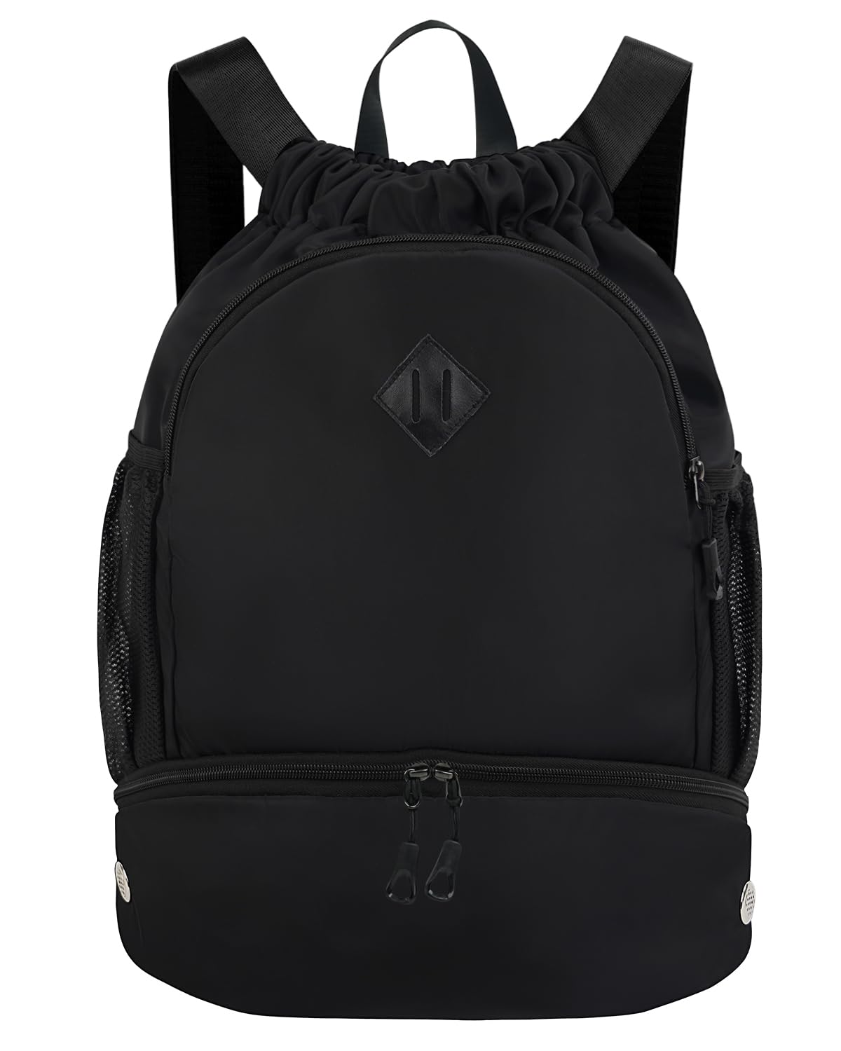 **Drawstring Backpack for Gym & Sports - Lightweight Shoe Compartment & Wet Pocket - Waterproof Swim & Beach Bag for Men & Women - Perfect for Workouts, Travel & Outdoor Activities - Black**