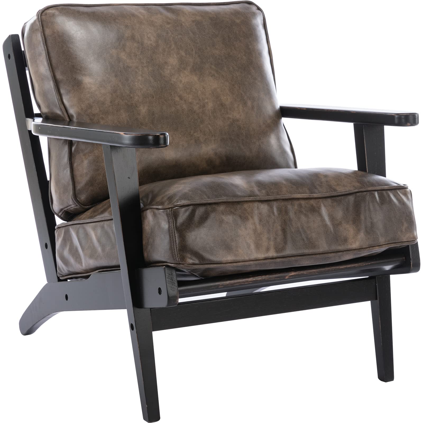 LZAREAL Mid Century Modern Accent Chair - PU Leather Upholstered Armchair with Solid Wood Frame for Living Room, Bedroom or Office - Dark Brown Reading Chair for Relaxing & Home Decor